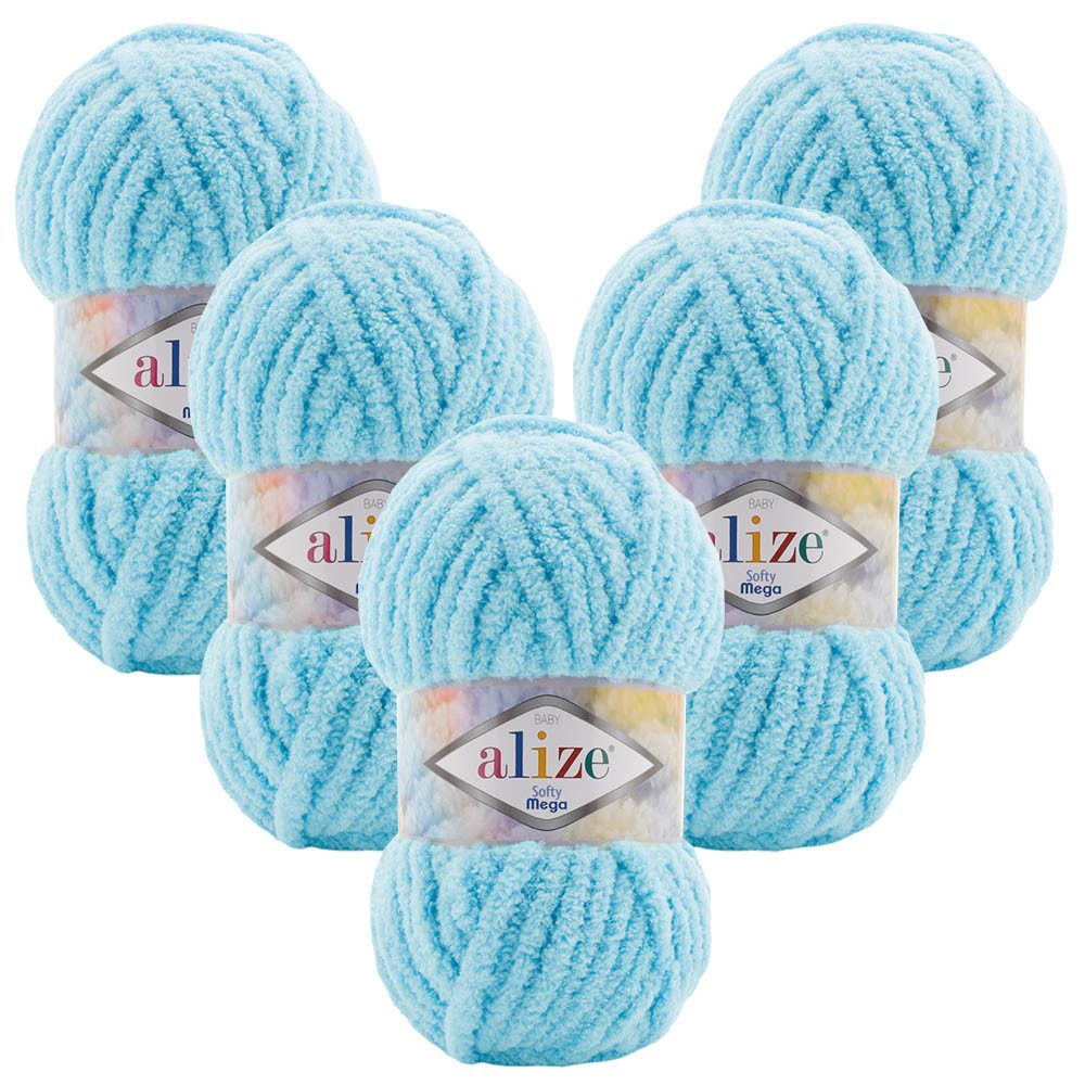 Alize 5 x ALIZE Softy Mega Häkelwolle, 70 m, Babywolle, flauschig,Plüsch,bulky,weiches Garn