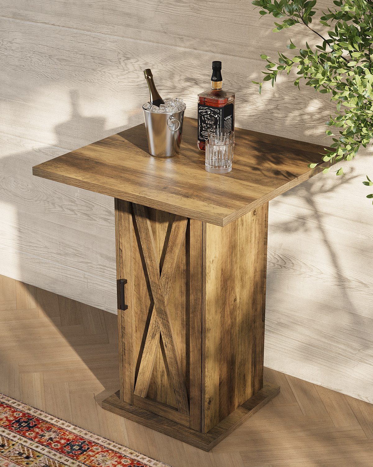 Tribesigns Bartisch Quadratischer Bartisch mit Stauschrank, 100 cm hoher Stehtisch (für Hausbar, Kneipe, Küche, Esszimmer), mit 3-stufigem Schrank, Bistrotisch aus Holz