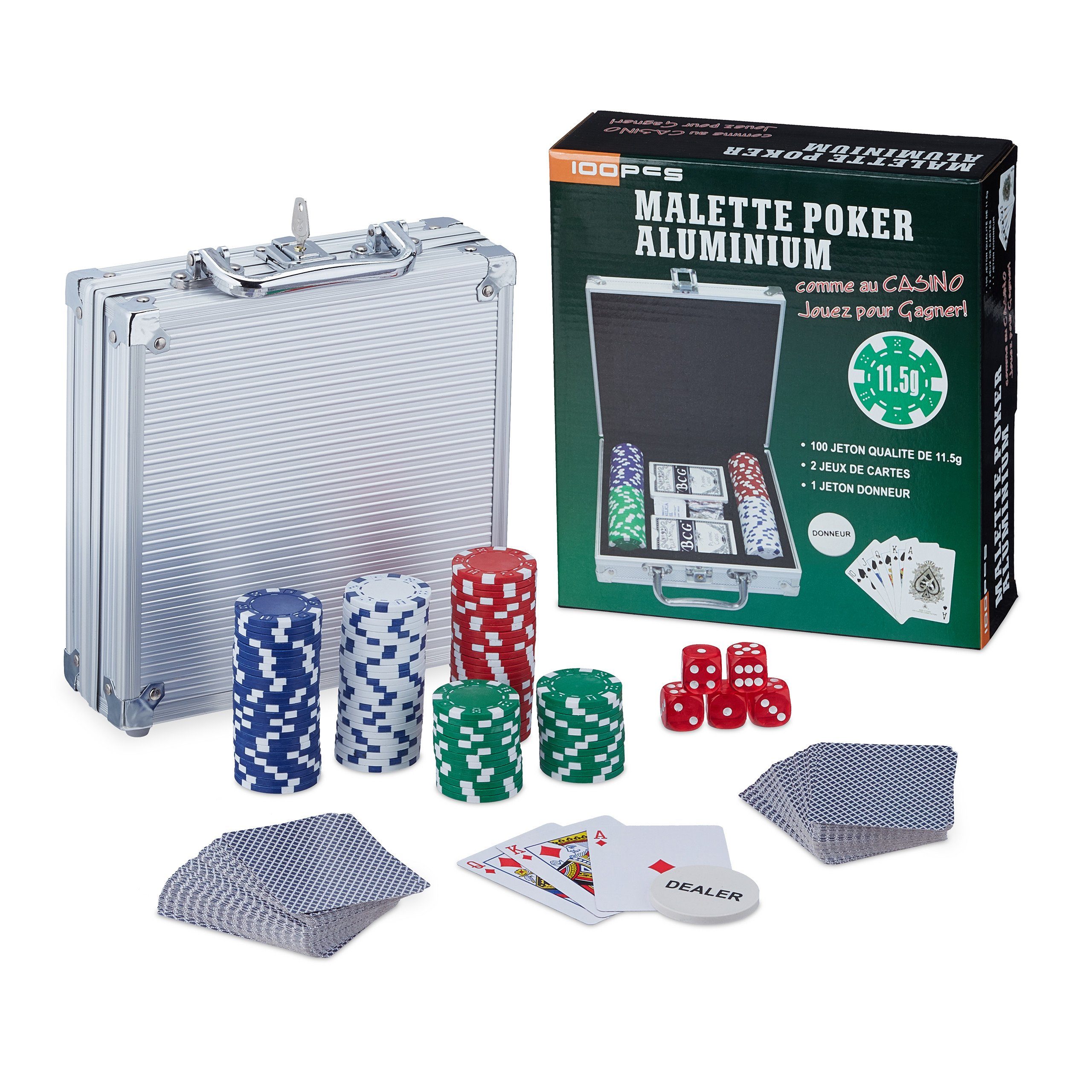 relaxdays Spiel Pokerkoffer mit 100 Chips