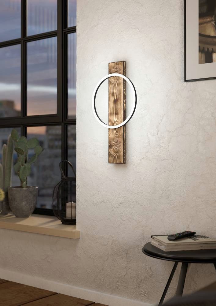 EGLO Wandleuchte BOYAL Wandlampe, Stahl, Holz, Kunststoff, IP20, Wohnzimmerlampe, Lampe, LED fest integriert, Warmweiß, Vintage, Rustikal, Wandstrahler aus Stahl, Holz und Kunststoff