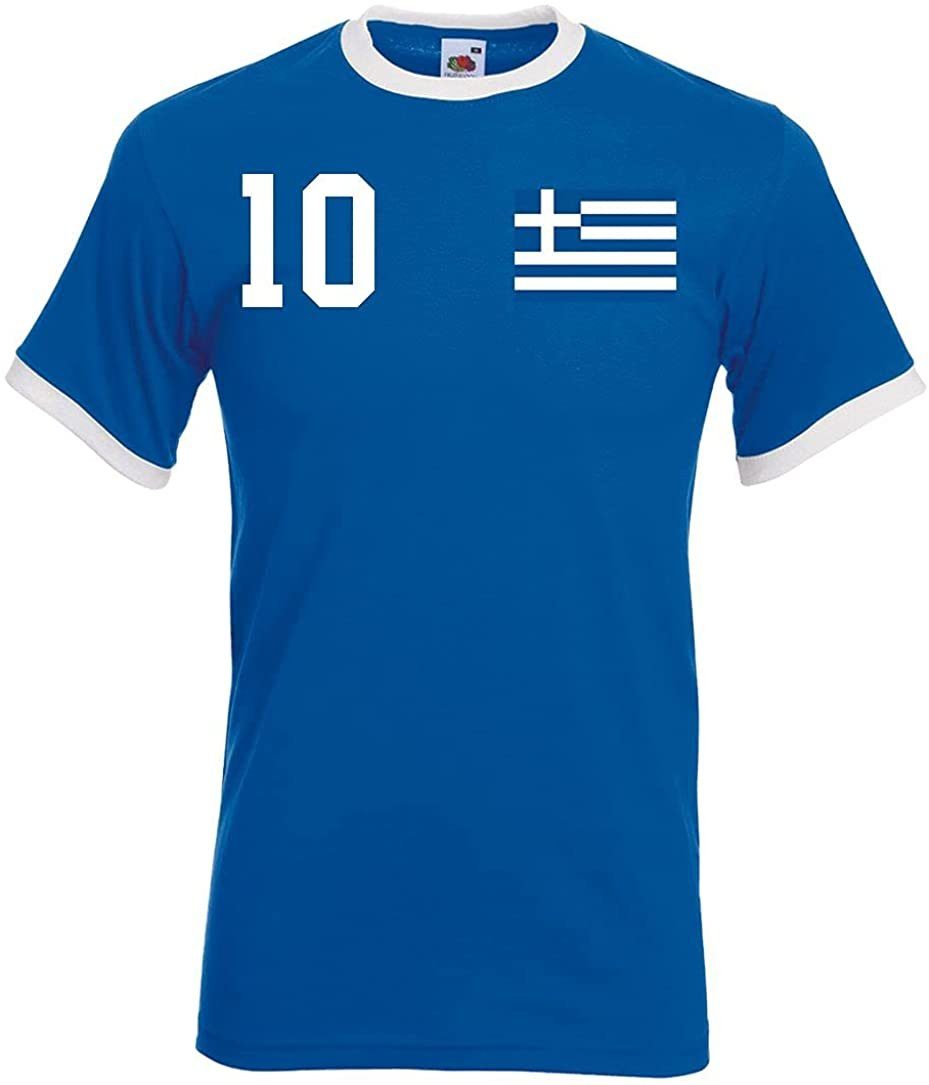 Designz Look T-Shirt Griechenland Trikot T-Shirt im Motiv Blau Herren Fußball Youth trendigem mit