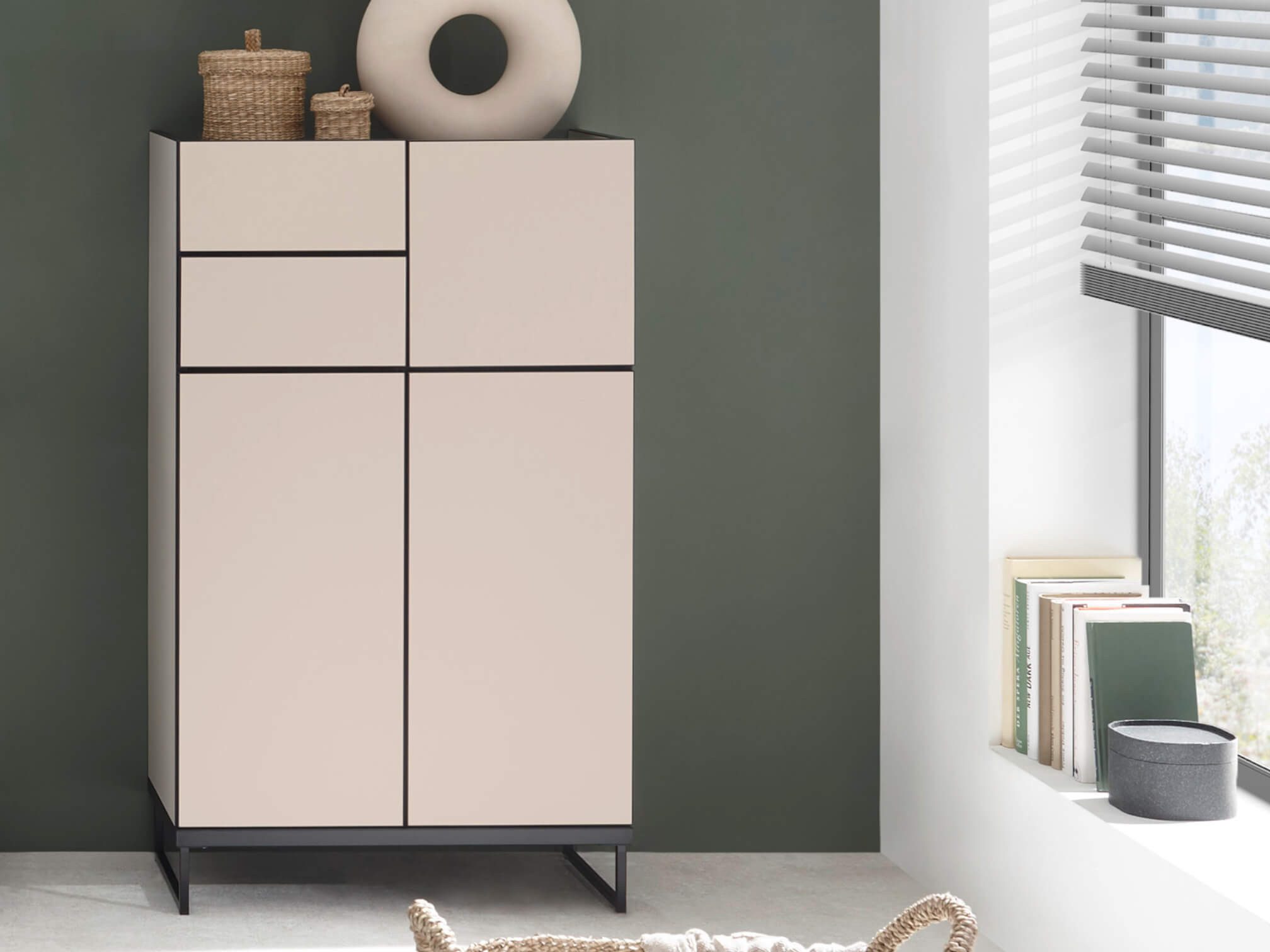 moebel-dich-auf Highboard VENEZIA (Badezimmer Midischrankin kaschmir 60 cm breit), push to open