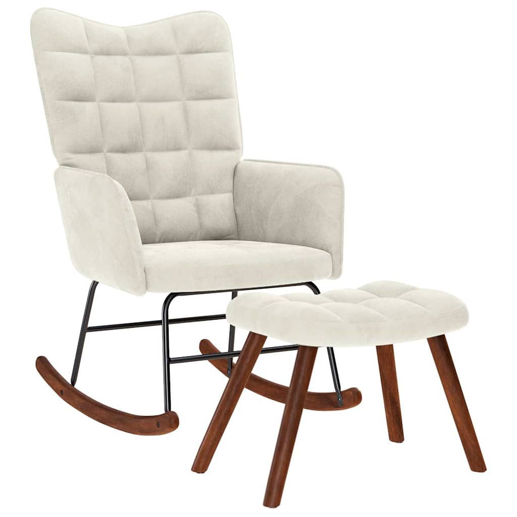 Schaukelstuhl Schaukelstuhl mit Hocker Creme Samt