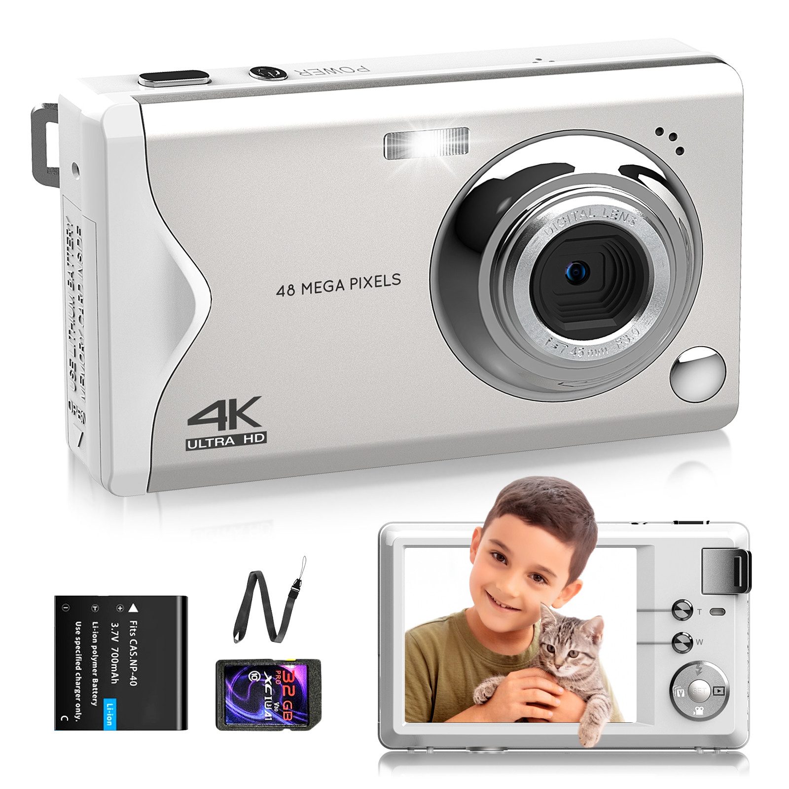 FANNOU Digitalkamera, 48MP 1080P FHD Fotokamera mit 3,0 Zoll Bildschirm Kompaktkamera (16X Digitalzoom Tragbar Kompaktkamera, mit 32GB TF-Karte)