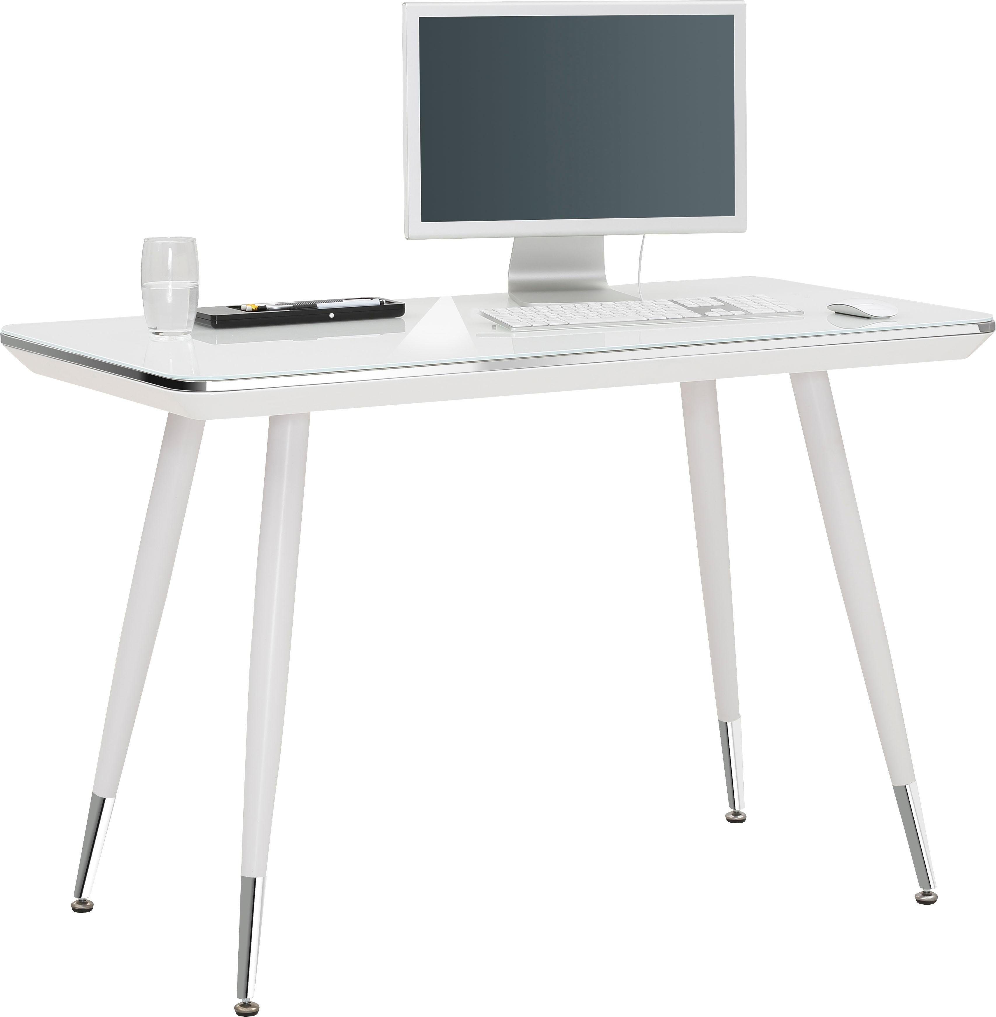 Maja Möbel Schreibtisch Schreib- und Computertisch 5007, Chromrahmen,  Metallgestell, Oberboden Weißglas ESG-Sicherheitsglas 6mm
