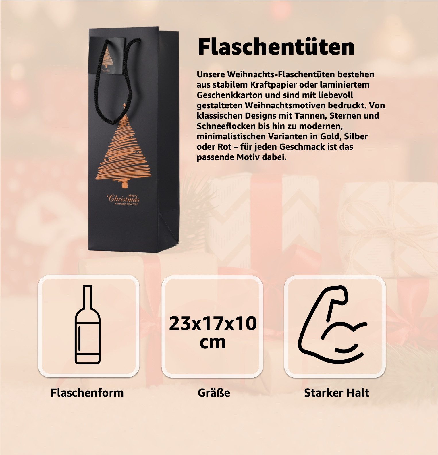 happymas Aufbewahrungsbox 12x XXL Flaschentüten Geschenktüten Bottle Bag Flaschen Weihnachten (12er Set, 12 St., 12 Stück), besonders reißfest