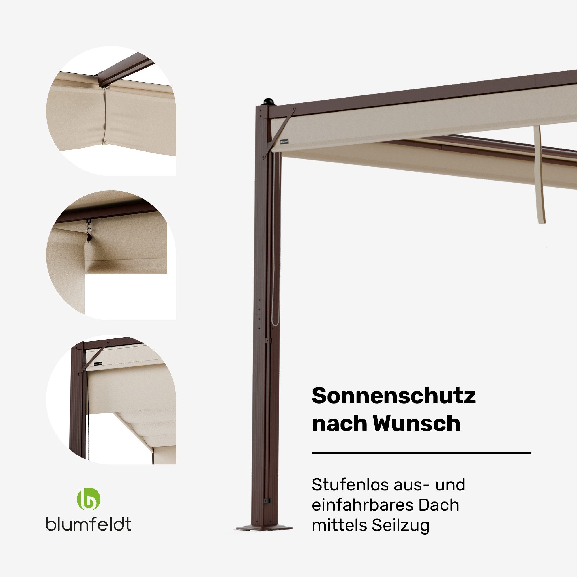 blumfeldt Pavillon Pantheon Cortina, (4 seitliche Rollläden), Gartenpavillon Outdoor Garten mit 4 Seiten Aluminium 227x300x400 cm