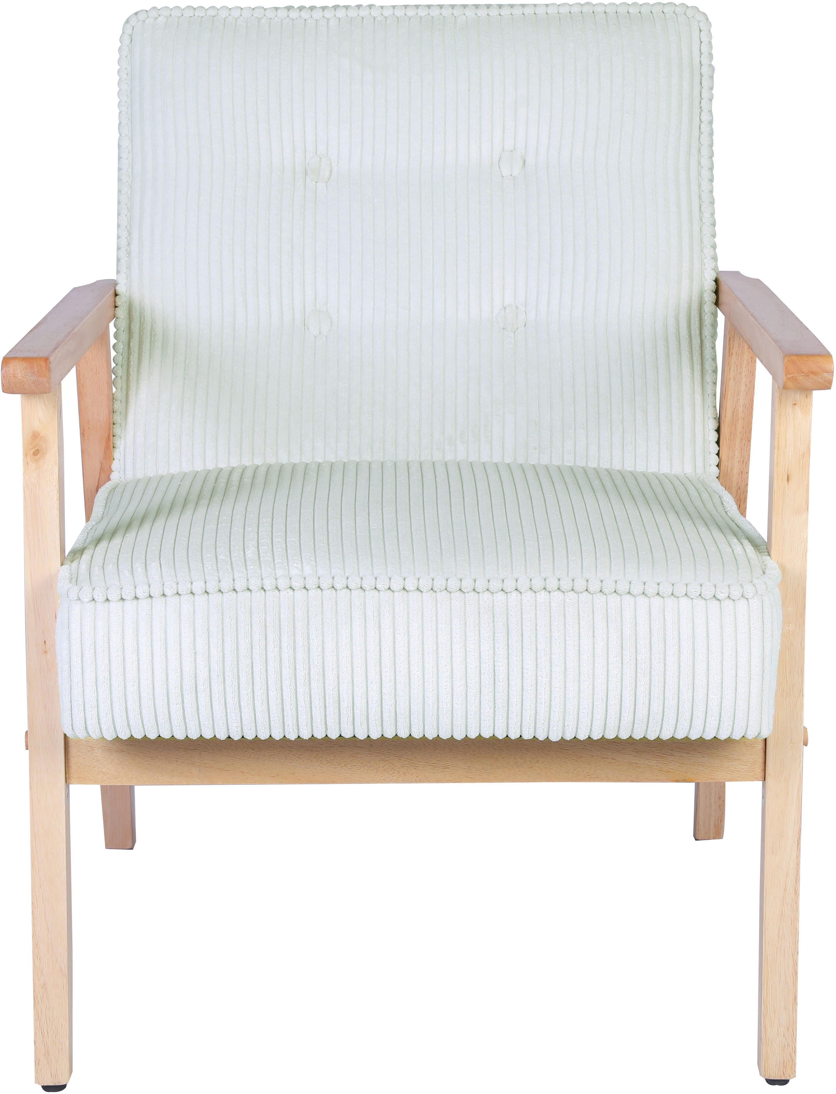 Home affaire Loungesessel MENONRI mit Armlehnen aus Massivholz, Relaxsessel, Lese-Sessel, Cocktailsessel in Cord und Webstoff