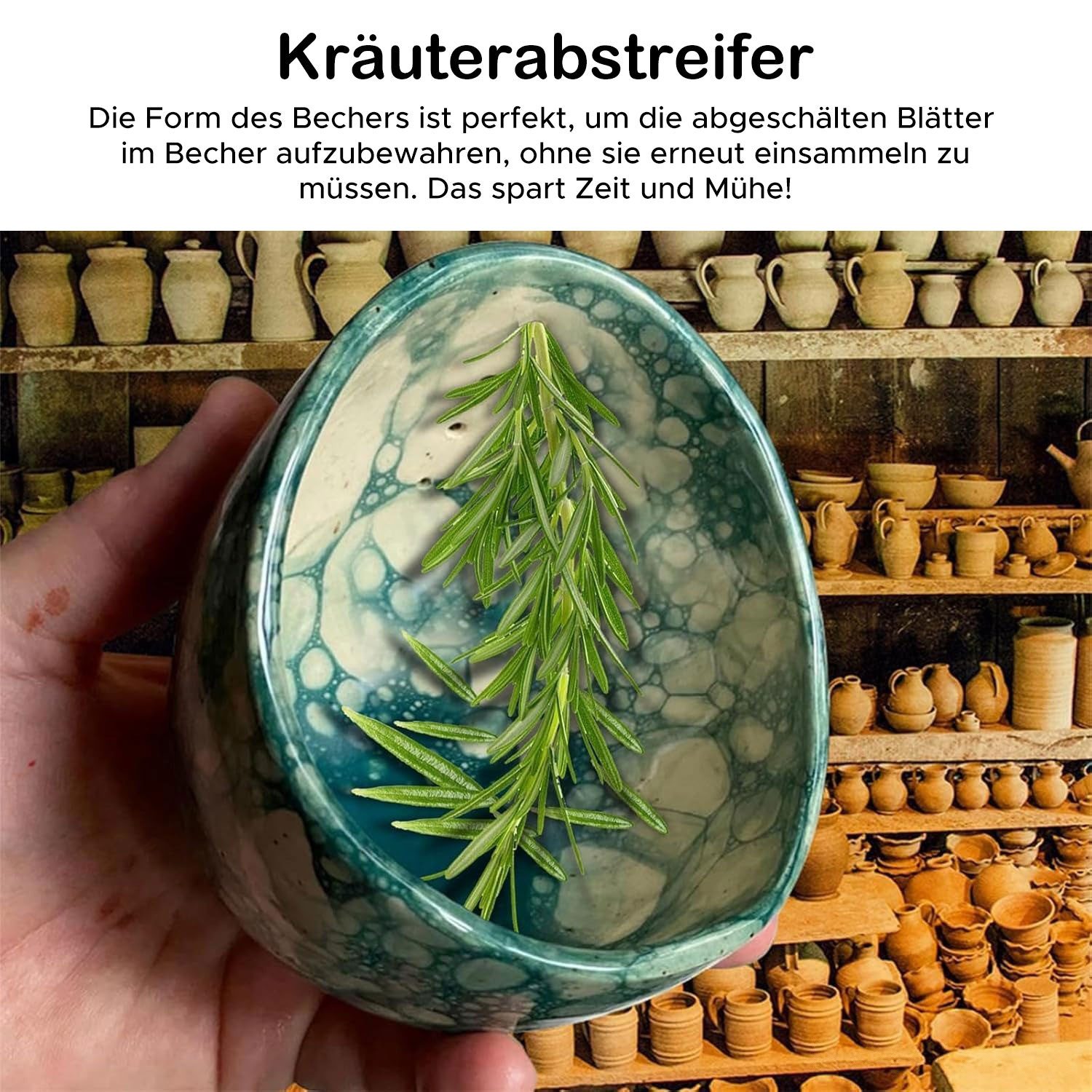 Refttenw Kräuterschere Kräuterschüssel mit 4 Löcher Kräuter Stripper Schüssel Harz-Blatt, Stripp-Werkzeug Küche für Kräuter, Grünkohl, Thymian, Rosmarin