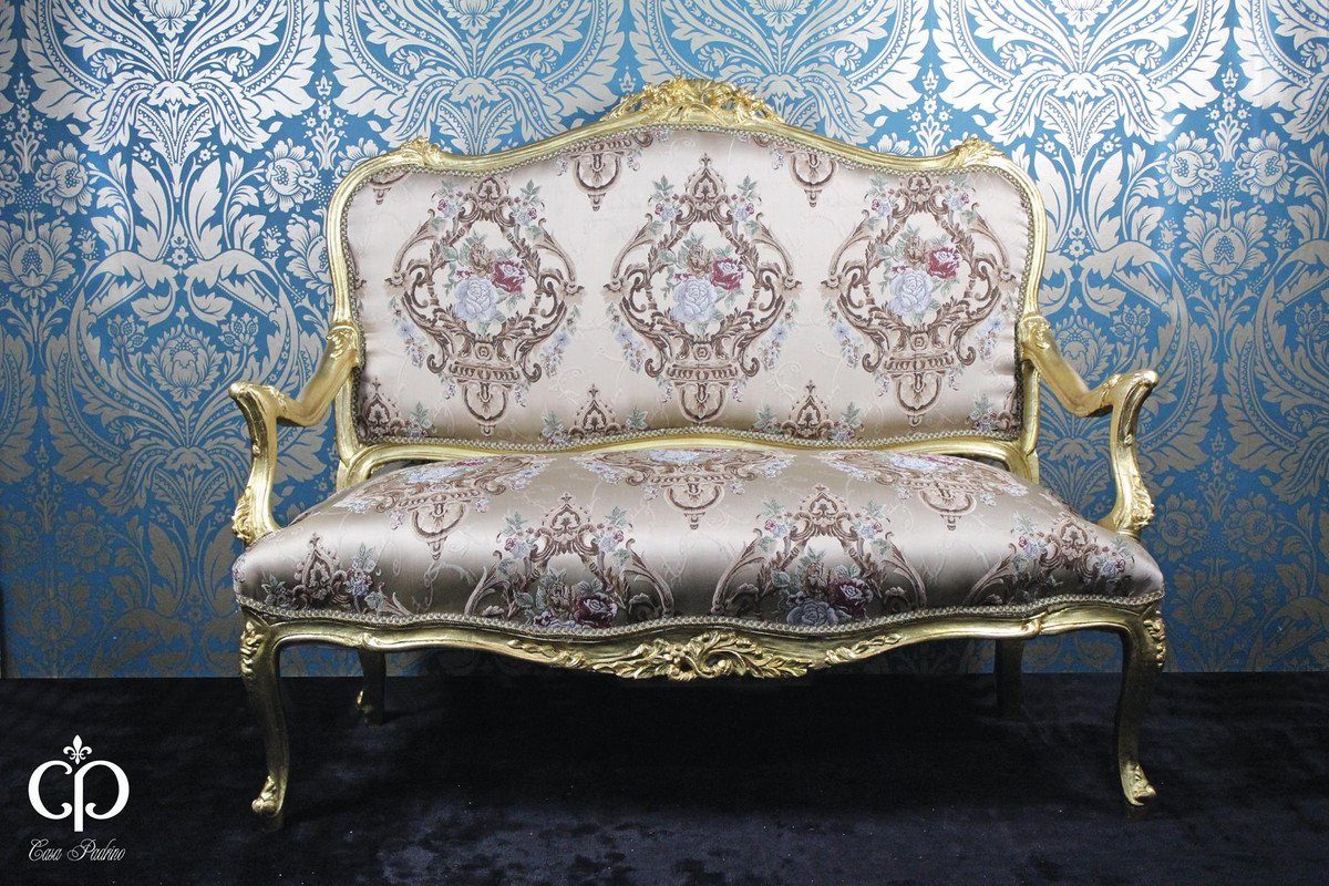 italienischer Gold Muster - Casa - Padrino Sofa Creme Unikat! Möbel Barock - Sofa / Stil Barock