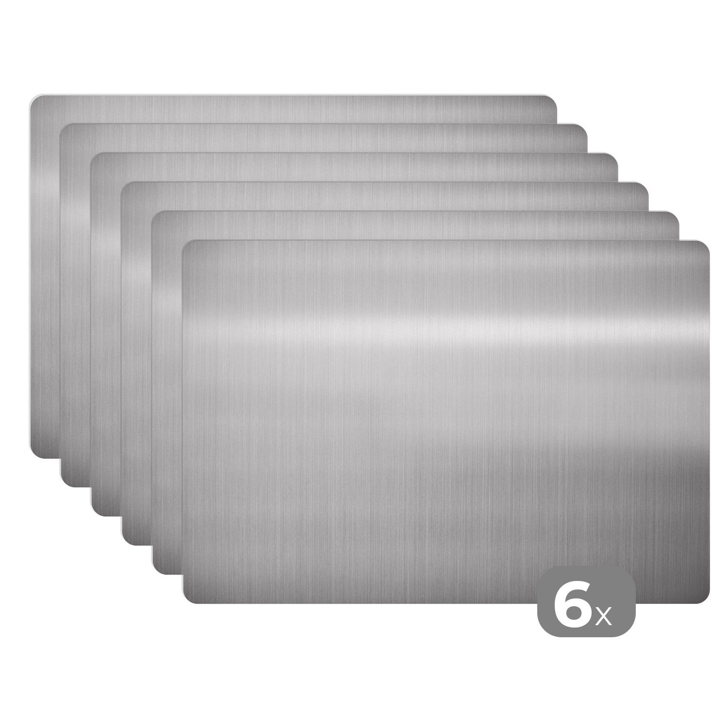 MuchoWow Platzset Metalldruck - Silber - Grau, (6-St), Platzset, Platzdecken, Platzmatte, Tischmatten, Schmutzabweisend