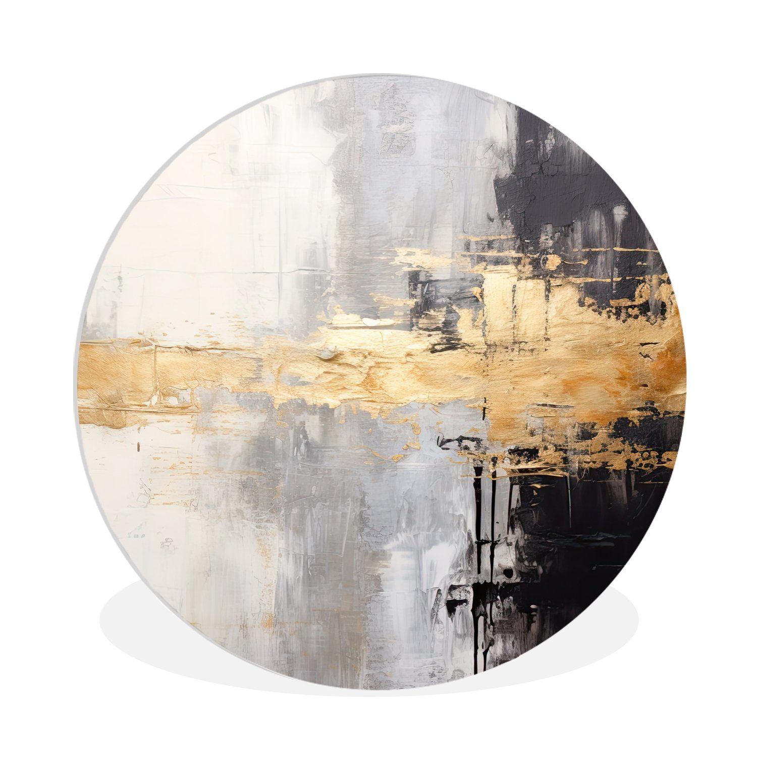 MuchoWow Gemälde Gold - Luxus - Acryl - Kunst, Fotodruck (1 St), Kreis Wanddekoration, Rundes Wandbild, 30x30 cm