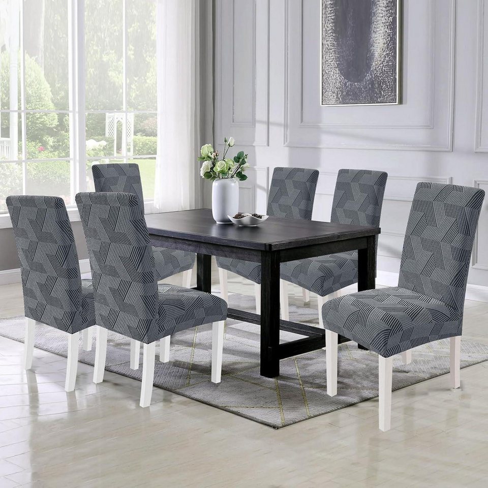 LuxusKollektion Stuhlbezug Stuhlhussen Stuhlbezug Stretch Hochlehner Waschbar Hellgrau 6er Set