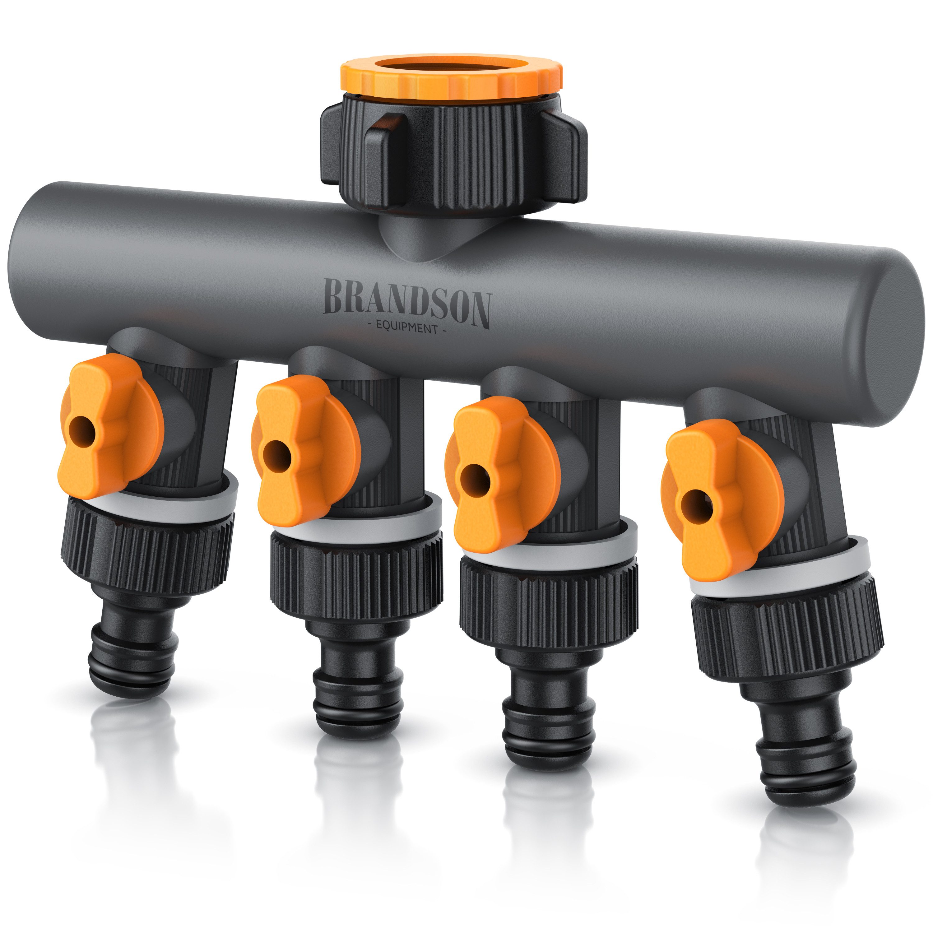 Brandson 4-Wege Verteiler 4-fach Schlauchverteiler, Gartenschlauch Wasserverteiler, 3/4 1/2 Zoll, (1-tlg), Regulierbarer Wasserhahn Schlauch Verteiler für Gartenbewässerung
