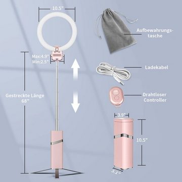 yozhiqu Ringlicht Tragbare Ringlampe mit Stativ und Handyhalter - 10 Zoll kabellos, Kabellose Flexibilität – 3 Farbmodi – dimmbarer 4000-mAh-Akku
