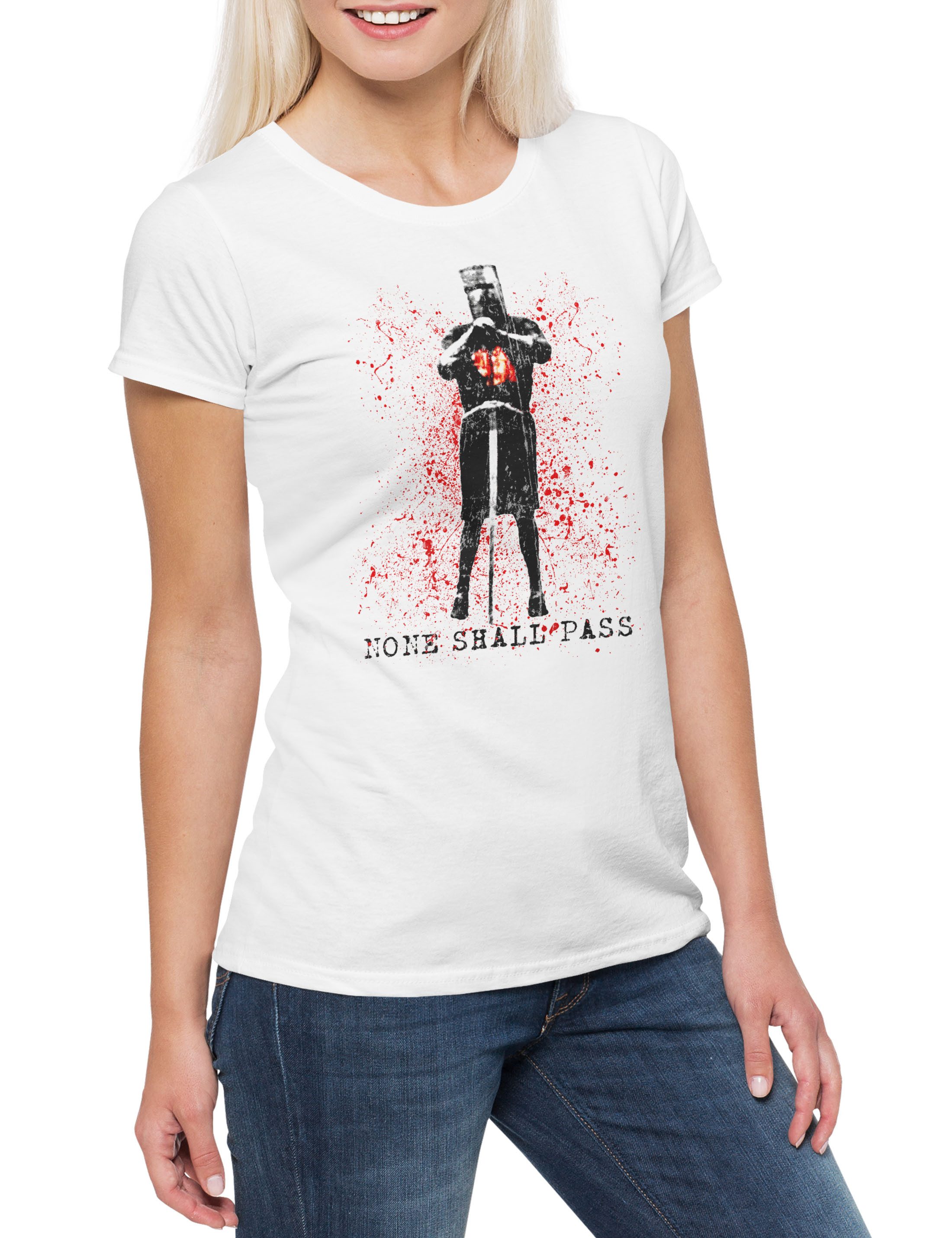 Print-Shirt None Shall Pass Damen T-Shirt Monty Schwarzer Ritter Black Knight