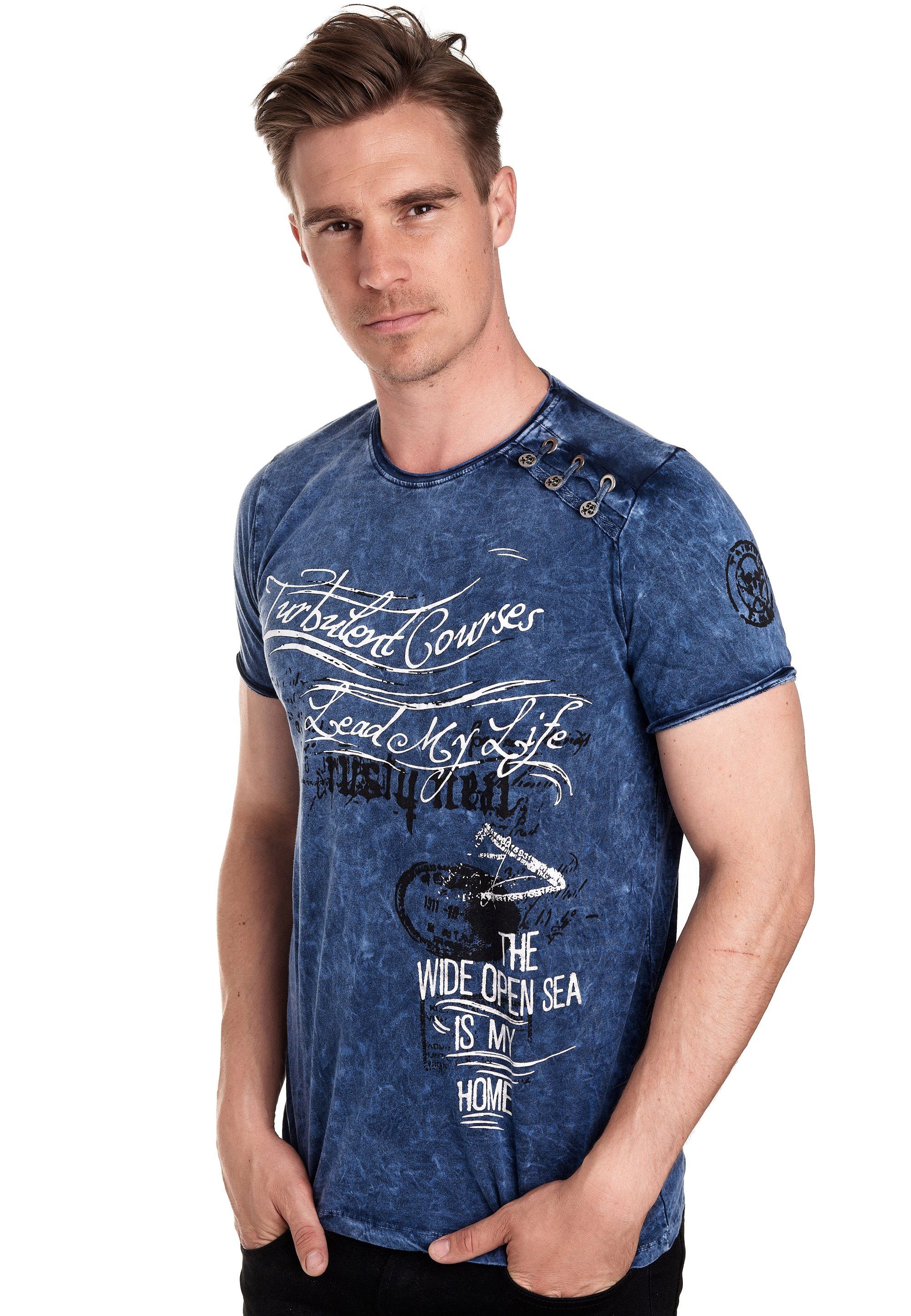 Rusty Neal T-Shirt Vintage-Look tollem blau in