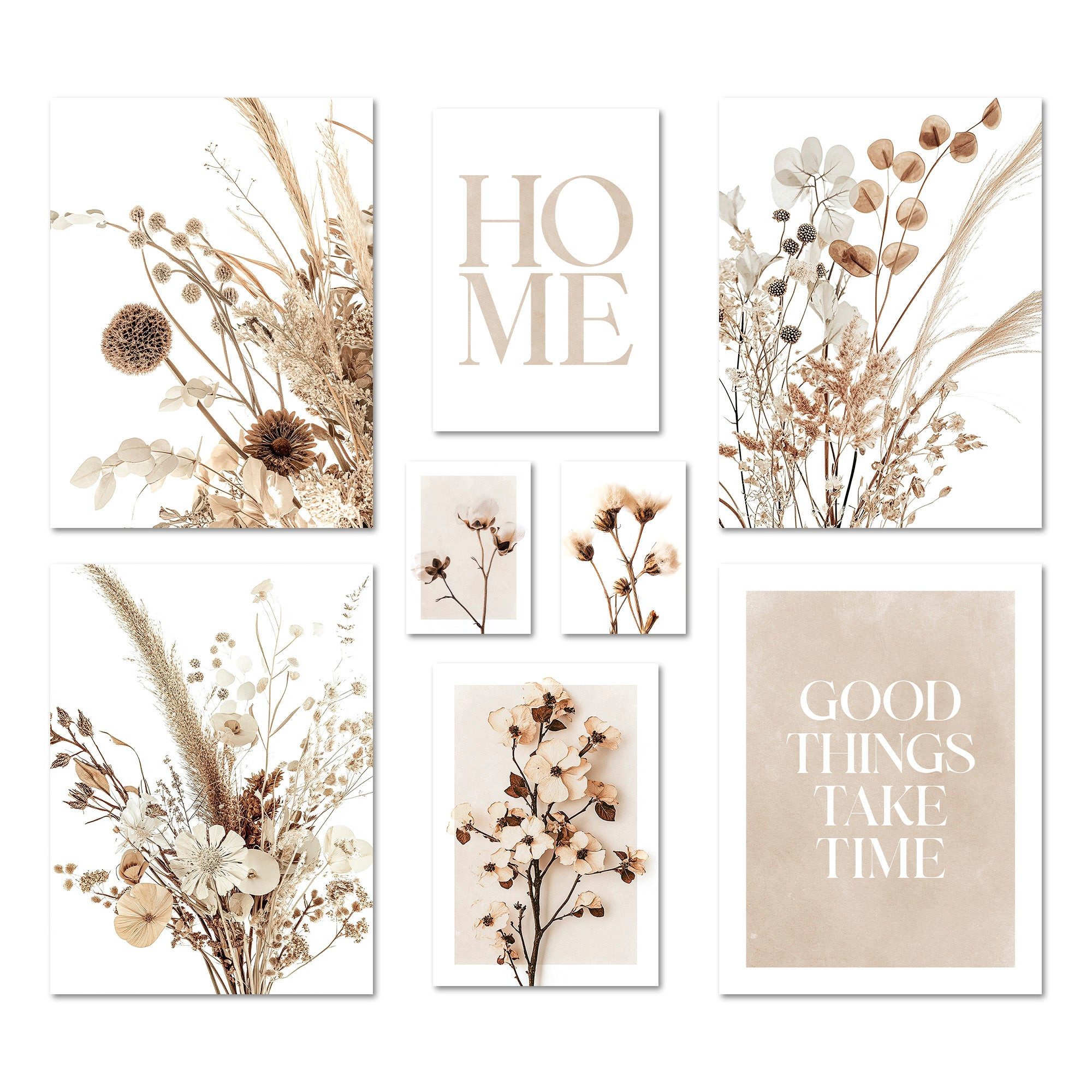 ARTFAVES Bilder-Collage Poster Set Beige Dried Flowers I mehrteilige Bilderwand I Wandbilder T, (Wandbilder modern, 8 St)