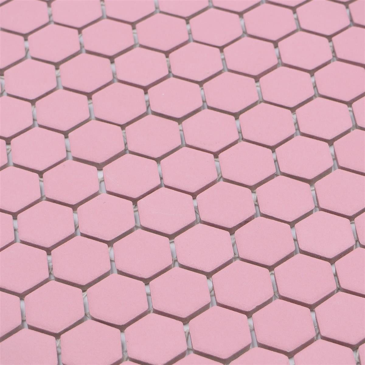 Mosafil Mosaikfliesen Keramikmosaik Bismarck R10B Hexagon Rosa H23, Keramik 30.000x26.000, rosa, Verlegefertig auf ein Netz geklebt - Frostsicher - Wasserfest -