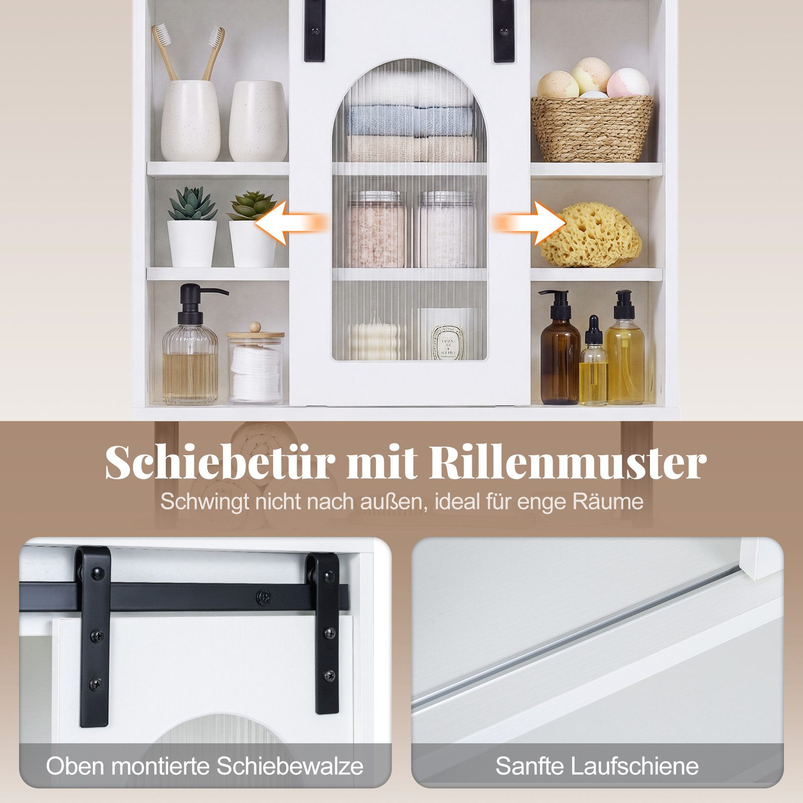 COSTWAY Hängeschrank Badschrank mit Schiebetür Medizinschrank 50x20x70cm – Bild 5 von 5