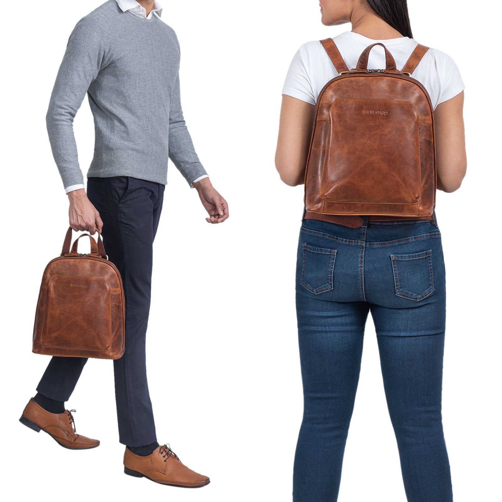 Tasche Notebook-Rucksack Rucksack kara cognac STILORD "Skyler" - Leder