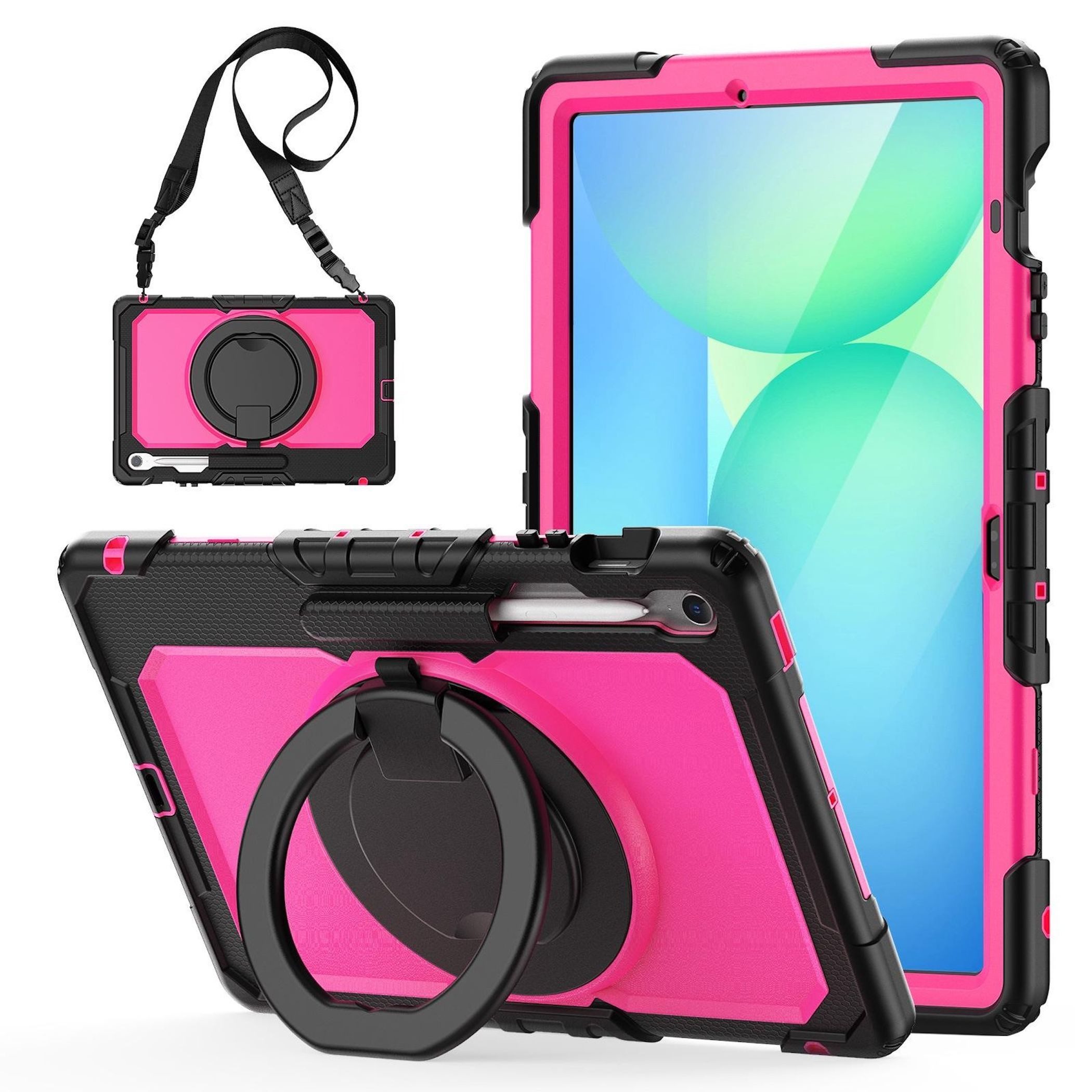 Wigento Tablet-Hülle Für Samsung Galaxy Tab S10 FE Plus Griff & Schultergurt Hülle Pink, Ringgriff, Schultergurt