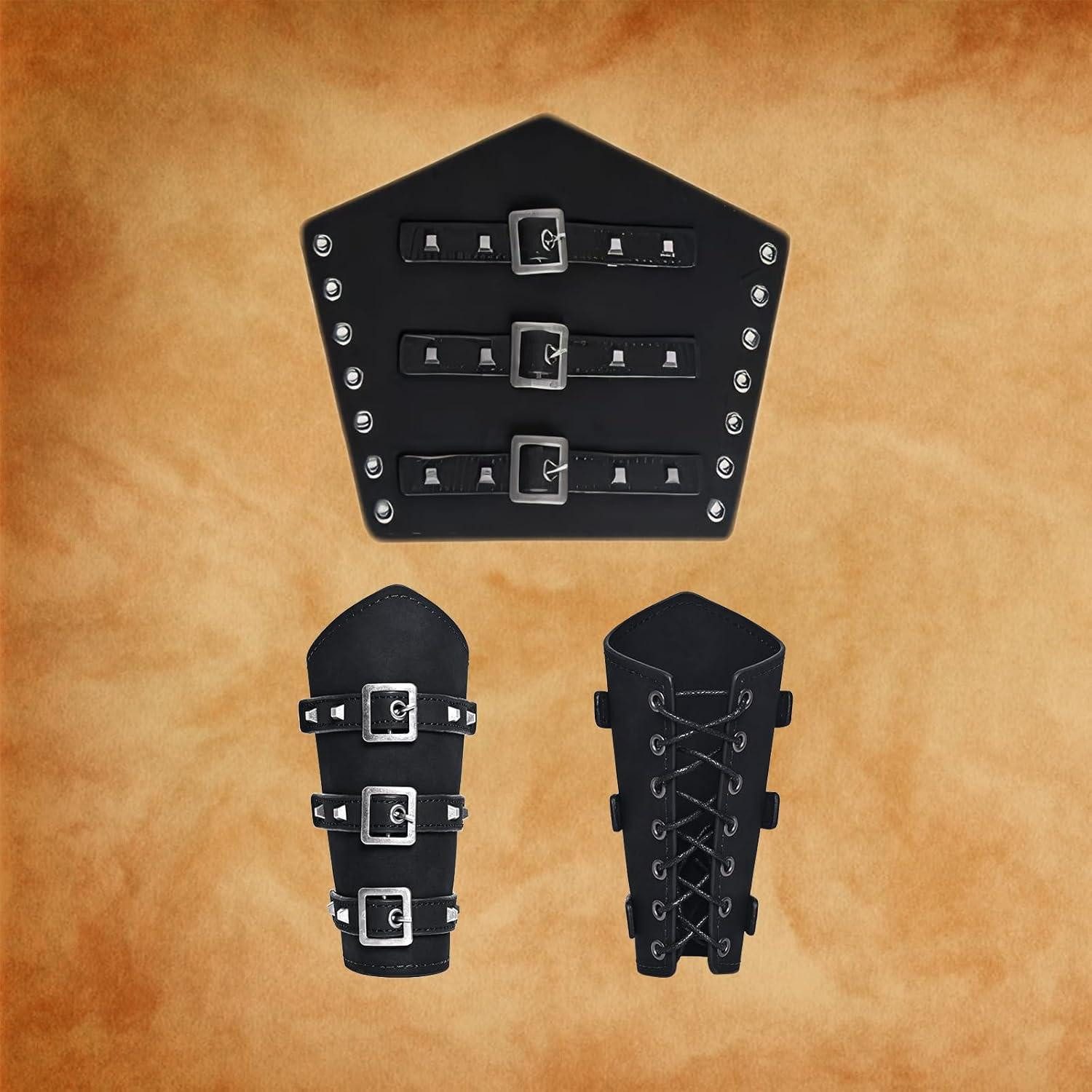 LuxusKollektion Ritter-Kostüm Mittelalter Accessoires Herren 6tlg Gürtel Armschützer Schwarz