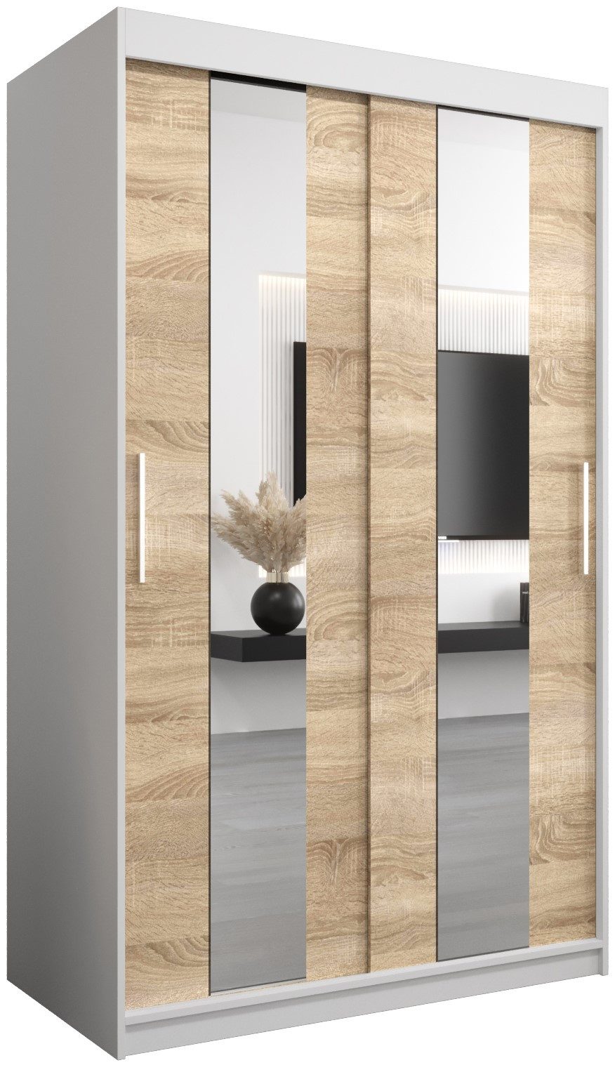 ABIKS MÖBEL Schwebetürenschrank POLE Schlafzimmerschrank - mit Spiegel, Kleiderstange und Regalen