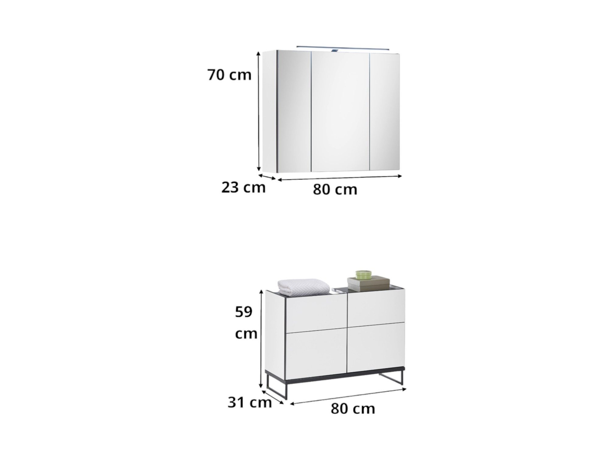 moebel-dich-auf Badmöbel-Set VENEZIA, (Set 4, 2-St., Spiegelschrank, Waschbeckenunterschrank), weiß matt, Absetzung: schwarz