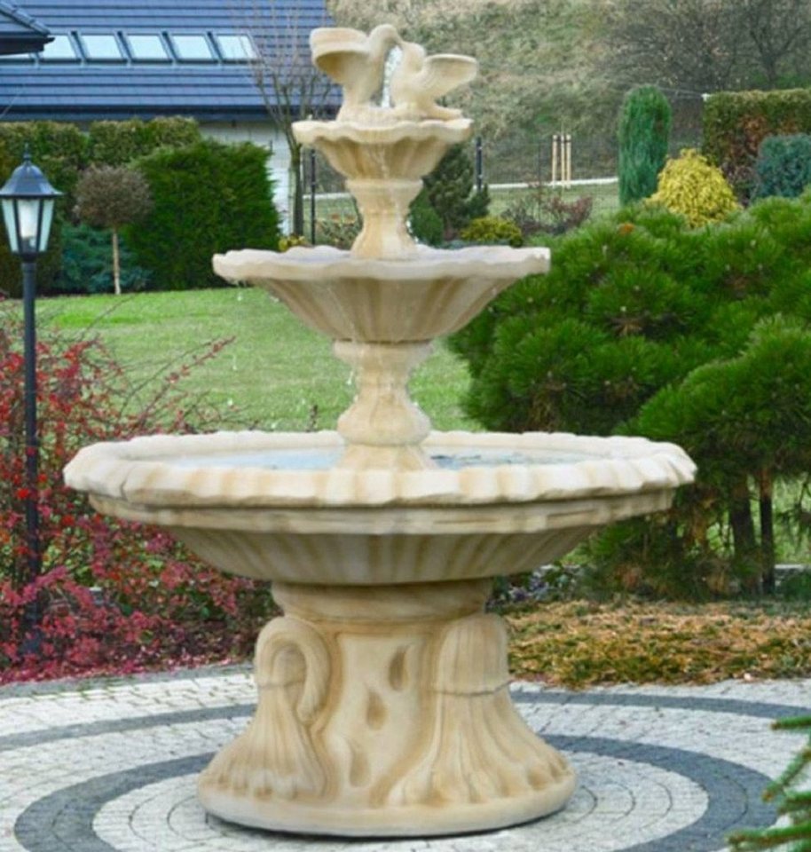 Thumbnail - Casa Padrino Gartenbrunnen Jugendstil Springbrunnen mit Tauben Sandfarben Ø 155 x H. 182 cm - Prunkvoller Gartenbrunnen ...