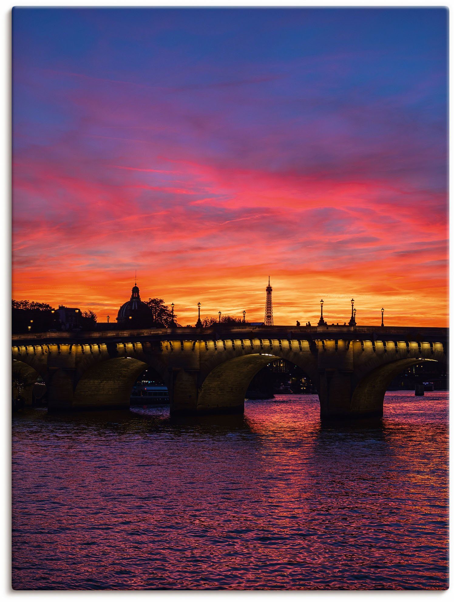 Artland Wandbild Brücke Pont Paris Leinwandbild, (1 St), als Größen Sonnenuntergang, Neuf Poster oder in versch. Alubild, im Wandaufkleber