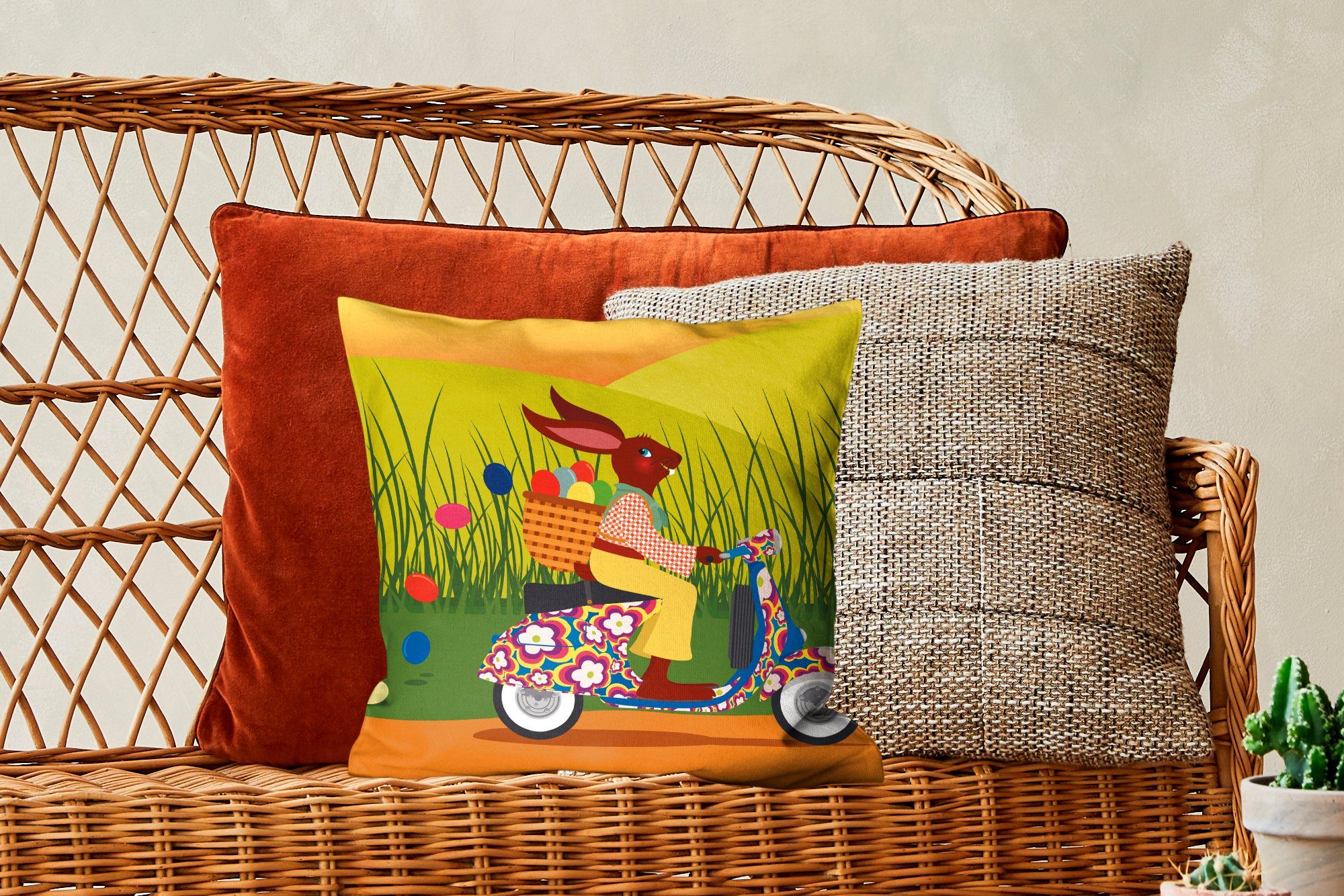 Schlafzimmer, Füllung MuchoWow mit Sofakissen einer Illustration des Zierkissen auf Wohzimmer, für Dekokissen Deko, Osterhasen Vespa,