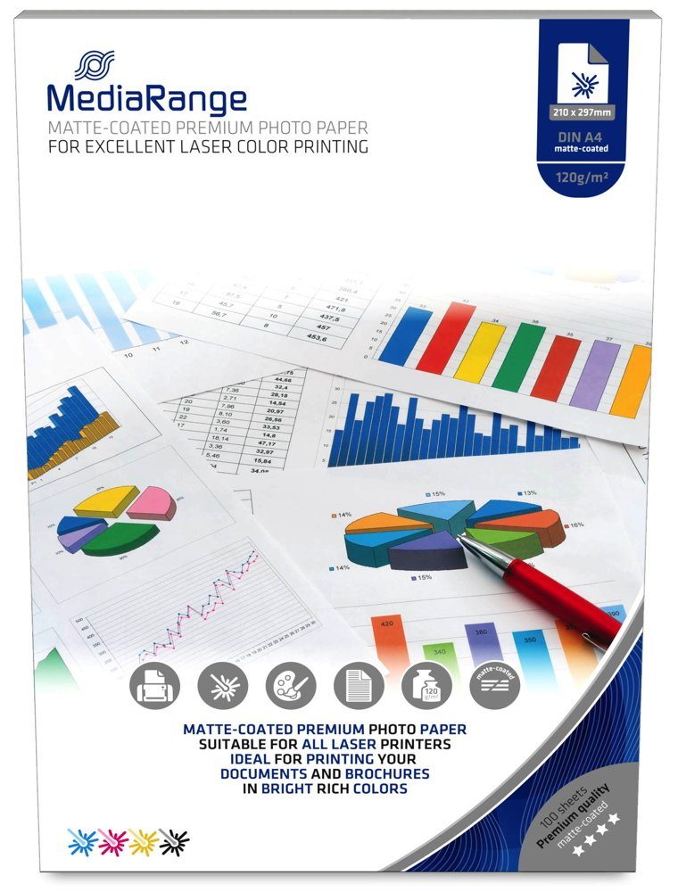Mediarange Fotopapier 100 Blatt Fotopapier DIN A4 Laser matt einseitig 120 g/m²