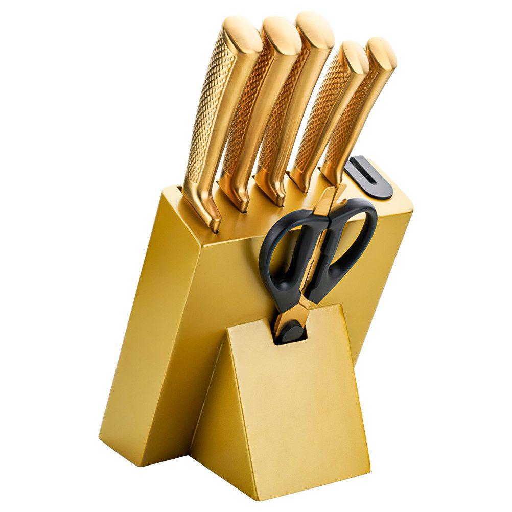 MDHAND Messer-Set 8-teiliges Küchenmesser-Set, mit Messerblock und Messerschärfer (8-tlg), Klingen aus 3Cr13-Edelstahl, ergonomisch geformte Griffe