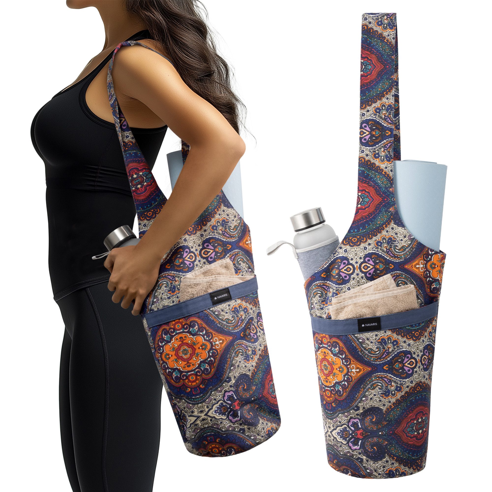 Fitnessmatte Yogatasche 90 x Ø25 cm Yoga Schulter Tasche mit 3 Taschen