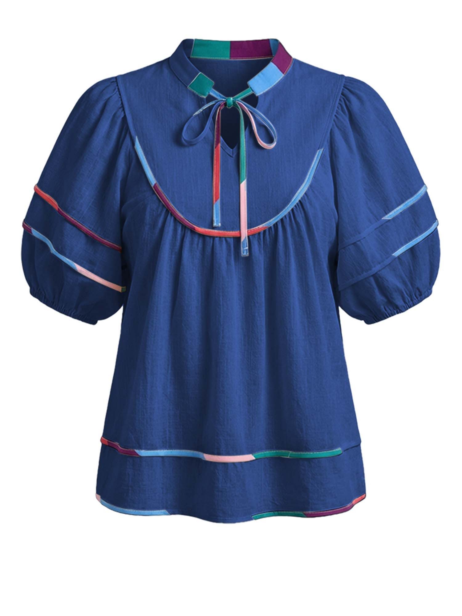 Imily Bela Blusentop Damen Bluse mit Puffärmeln und V-Ausschnitt (Packung, 1-tlg., 1per-Pack) mit Kordelzügen – Bild 5 von 5