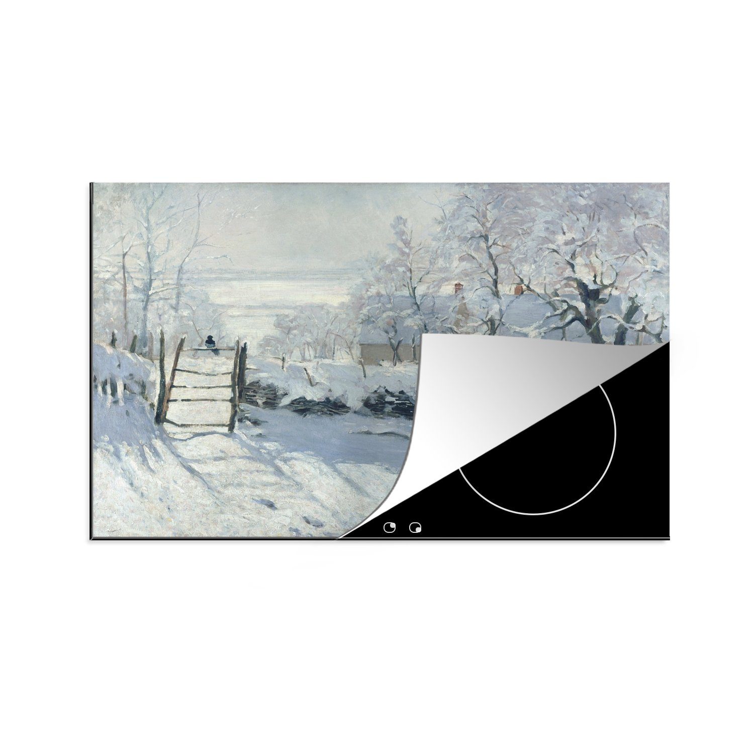 MuchoWow Herdblende-/Abdeckplatte Die Elster - Gemälde von Claude Monet, Vinyl, (1 tlg), 81x52 cm, Induktionskochfeld Schutz für die küche, Ceranfeldabdeckung