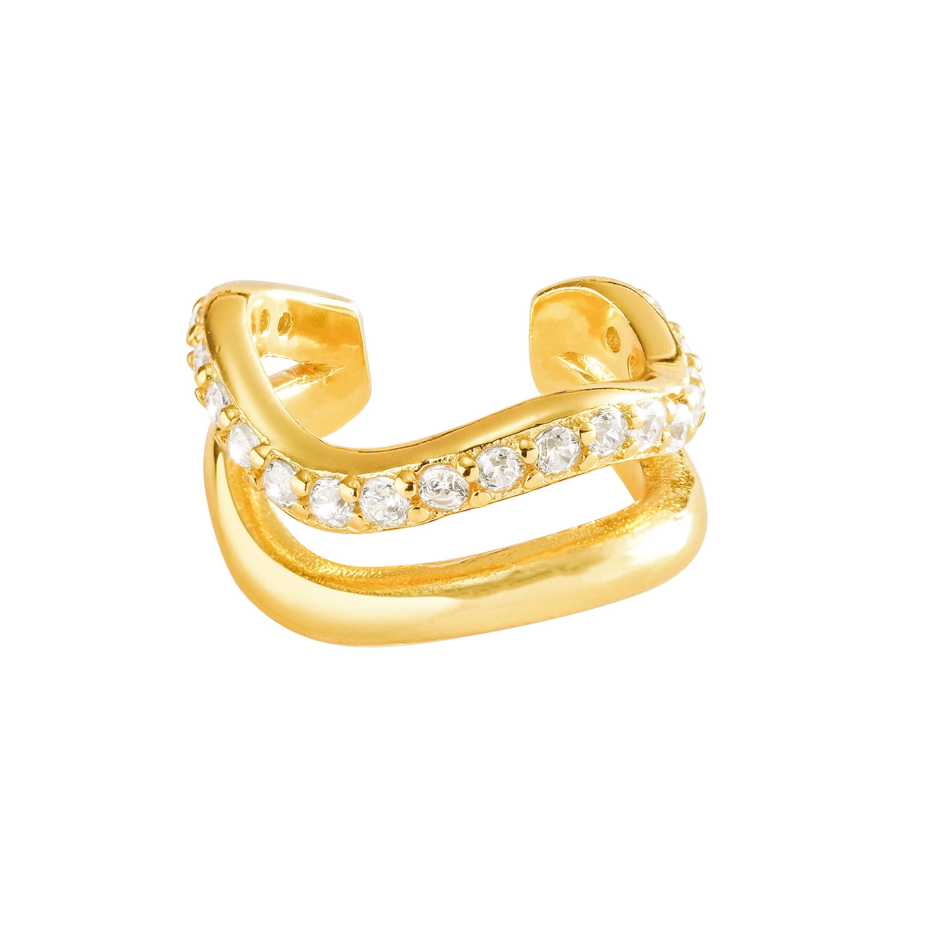 Brandlinger Ohrklemme Cuff Kitzbühel, Ear Cuff mit weißen Steinen, geschwungen, Silber 925 vergoldet