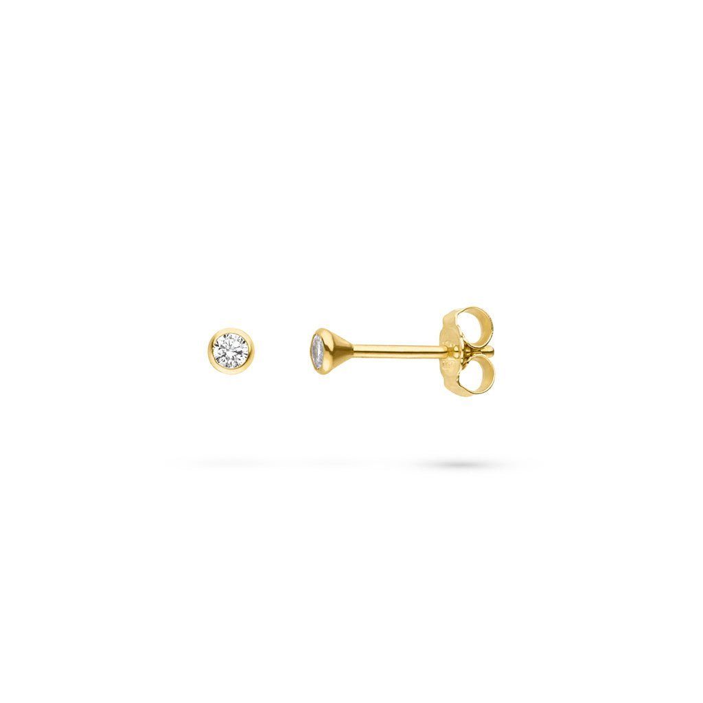 SKIELKA DESIGNSCHMUCK Single-Ohrstecker Gold 1 Zirkonia 585), mit aus Ohrstecker (Gelbgold hochwertige Goldschmiedearbeit Deutschland