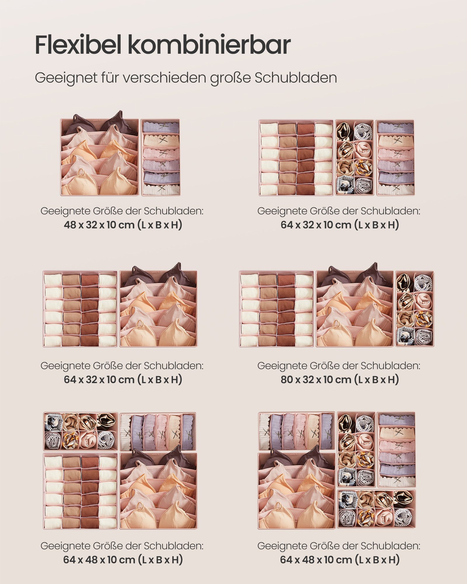 SONGMICS Aufbewahrungsbox Unterwäsche-Organizer, faltbar, Stoffboxen, für BHs Socken Krawatten (8 St), 8 Stück, Ordnungssystem Kleiderschrank, Aufbewahrungsbox  – Bild 5 von 5