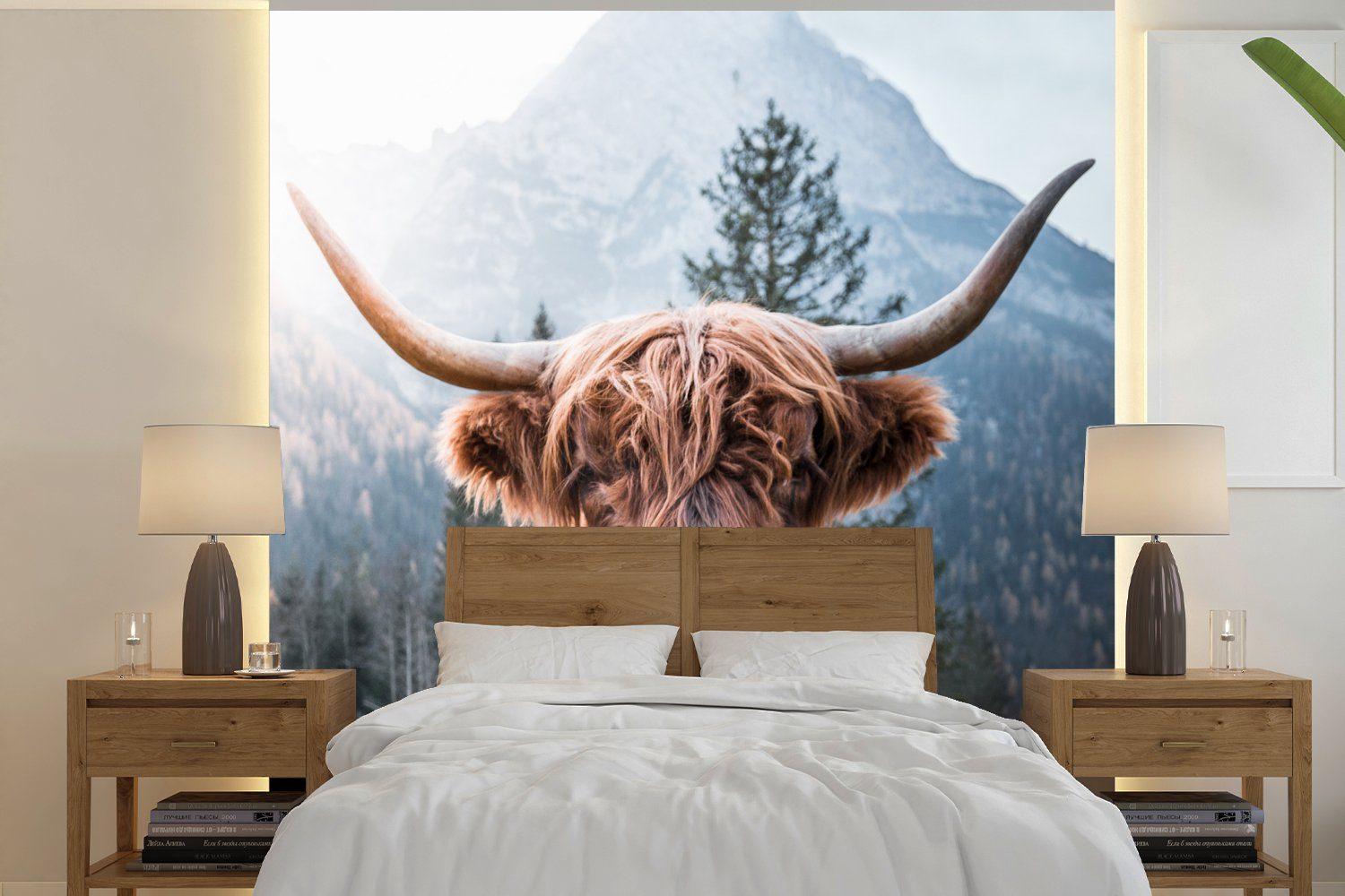 MuchoWow Fototapete Schottische Highlander - Berge - Landschaft, Matt, bedruckt, (4 St), Vliestapete für Wohnzimmer Schlafzimmer Küche, Fototapete | Fototapeten