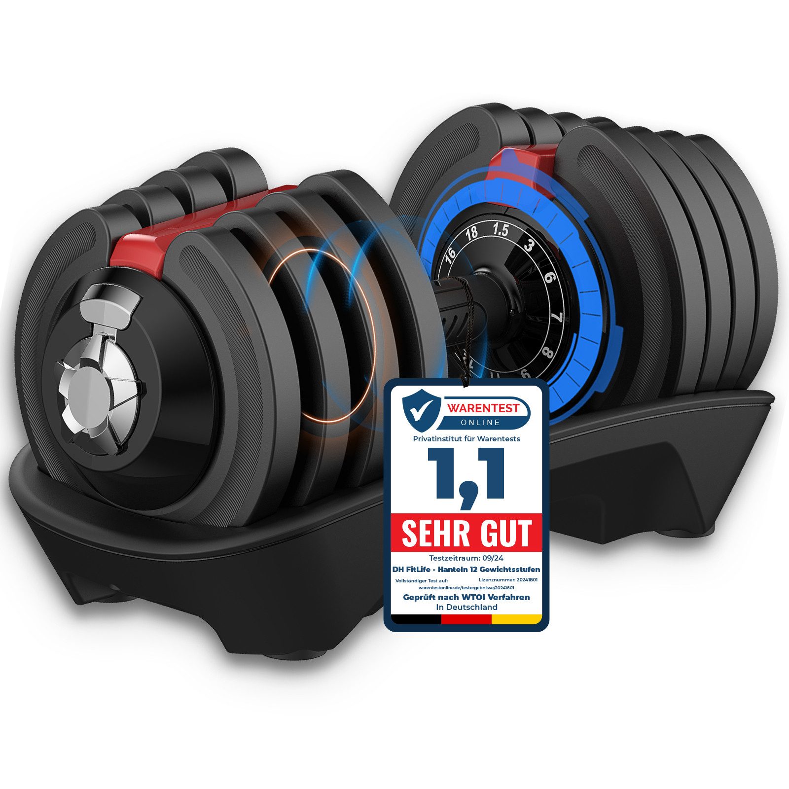 DH FitLife Hantel verstellbare Hanteln, 1,5 bis 18 KG mit 12 Gewichtsstufen, (ideal für Krafttraining & Fitness, ergonomische Hantel mit Schnellverstellung, Gusseisen Hantelscheiben), ideal für Muskelaufbau & Ganzkörpertraining
