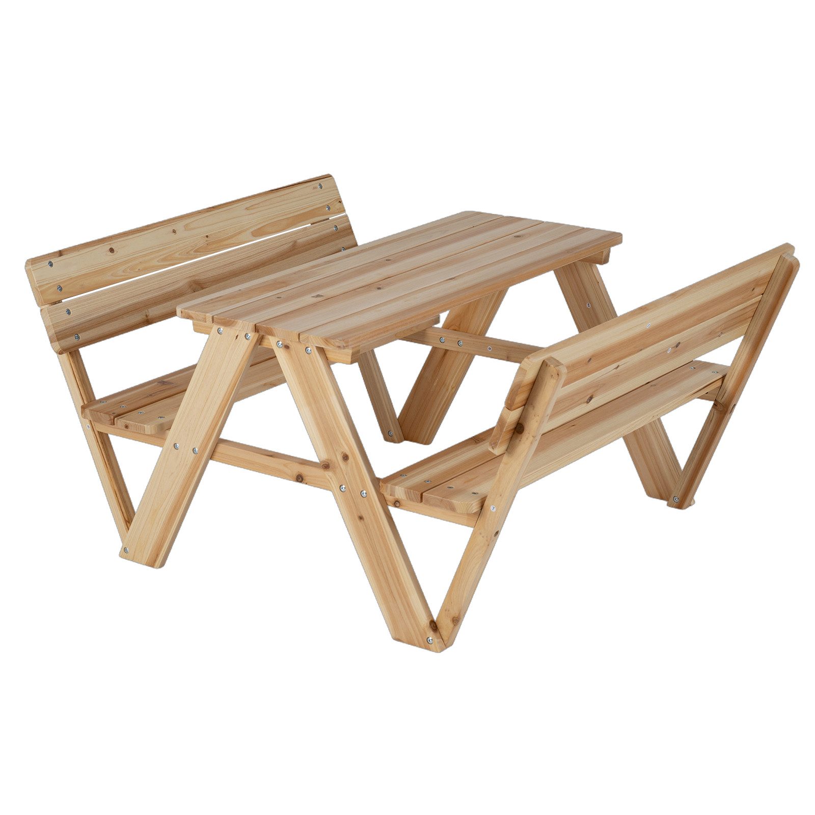 COSTWAY Garten-Kindersitzgruppe, Picknicktisch mit 2 Bänken, Stuhlset Holz