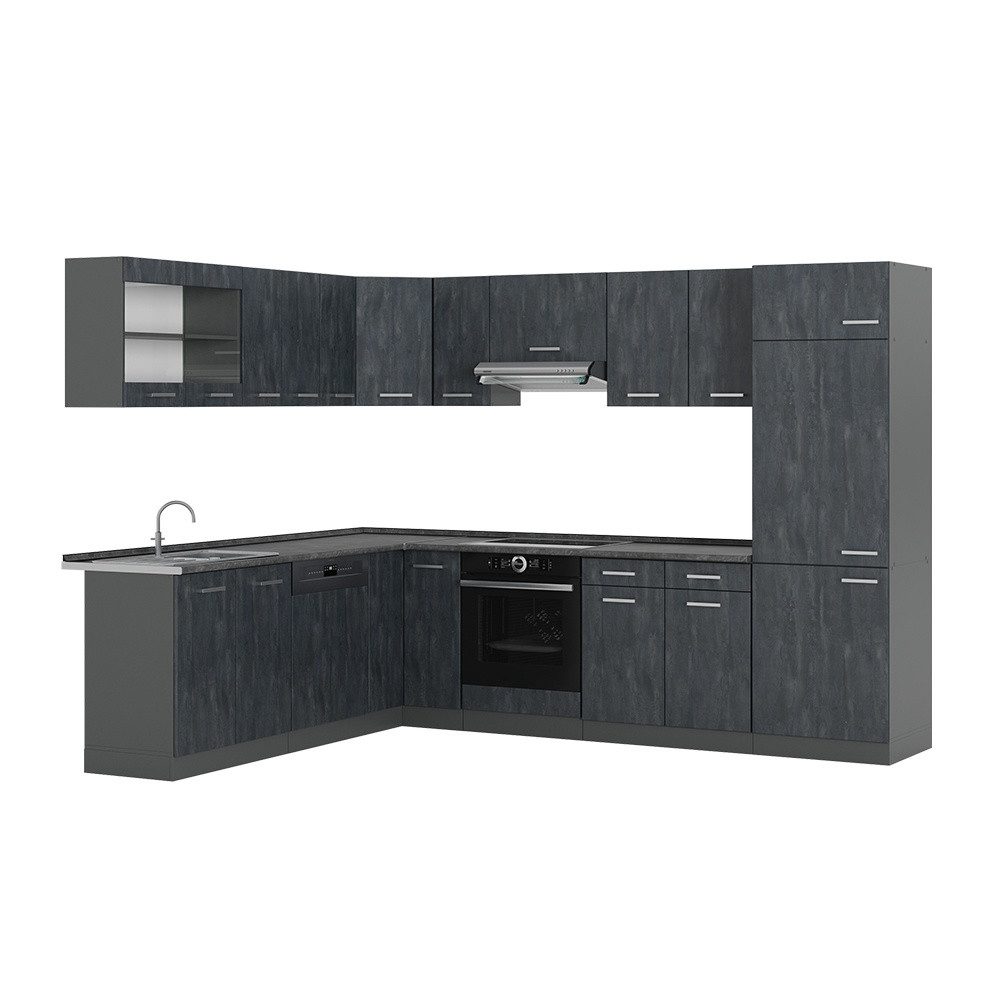 Vicco Winkelküche R-Line, Schwarz Beton/Anthrazit, 287 x 227 cm AP Anthrazit