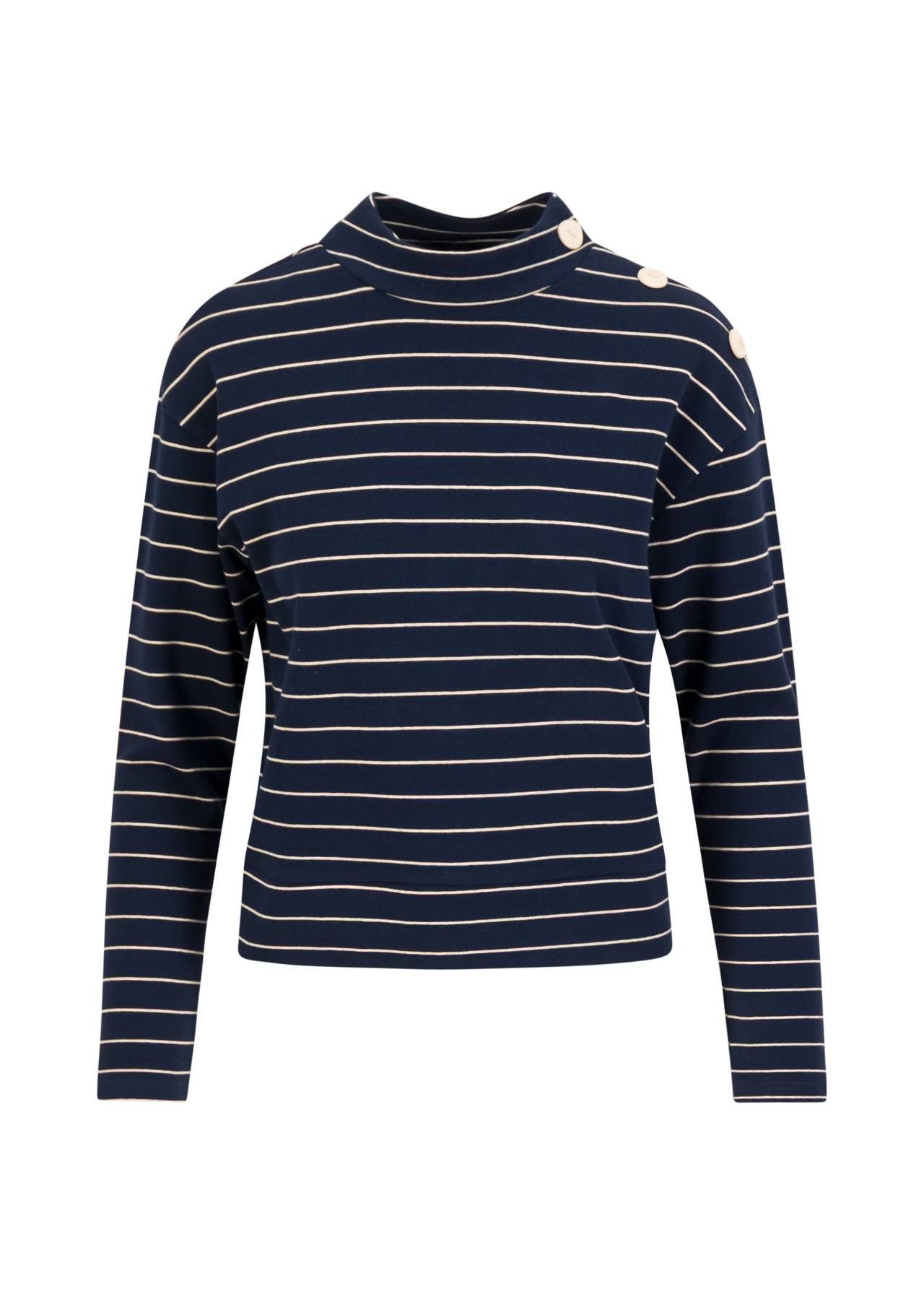 Blutsgeschwister Langarmshirt - Lässiges Ringelshirt mit Stehkragen und Knöpfen für Damen