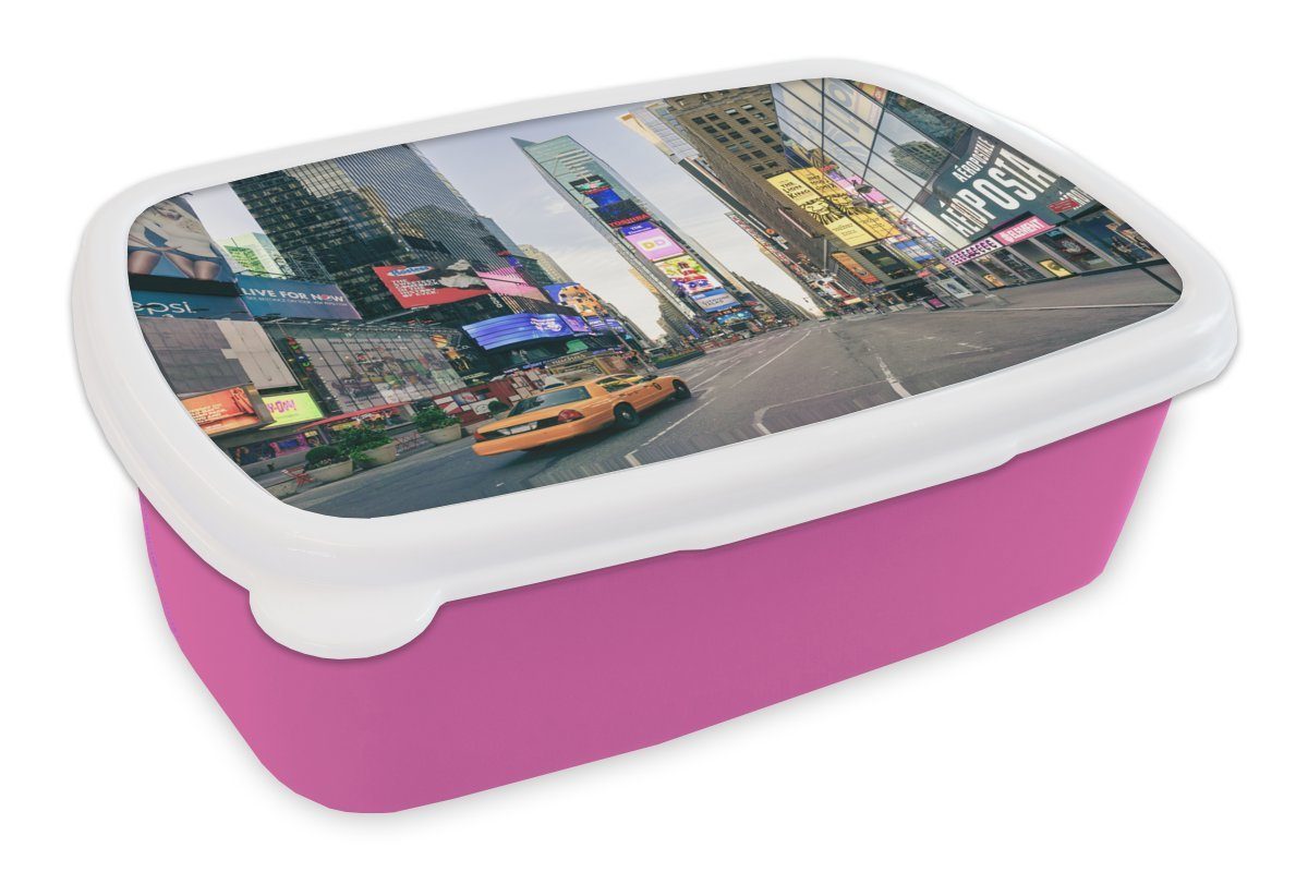 MuchoWow Lunchbox New York - Gelb - Manhattan, Kunststoff, (2-tlg), Brotbox für Erwachsene, Brotdose Kinder, Snackbox, Mädchen, Kunststoff rosa