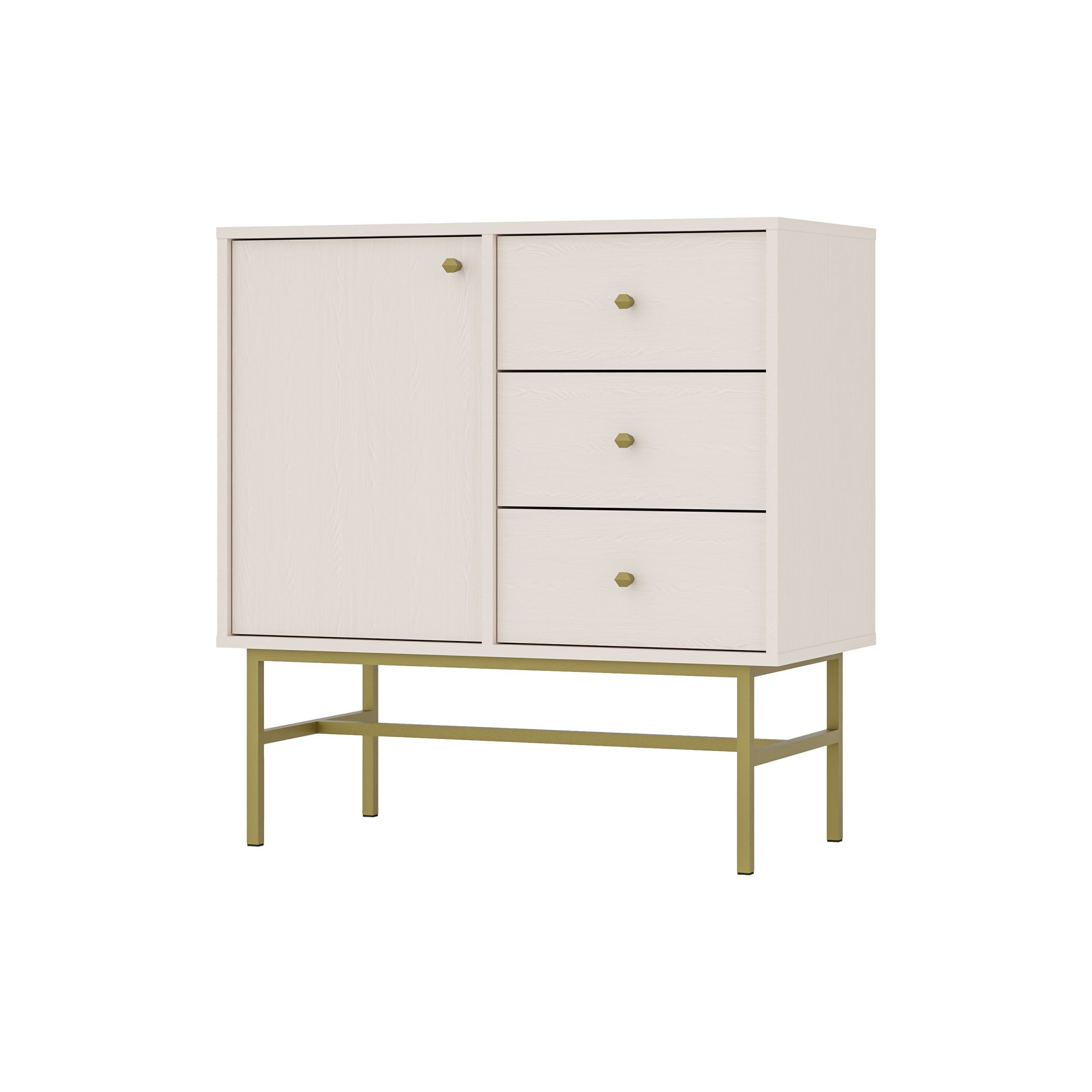 Masseno Kommode TORINO 84 cm Sideboard mit 3 Schubladen und 1 Türen Beige