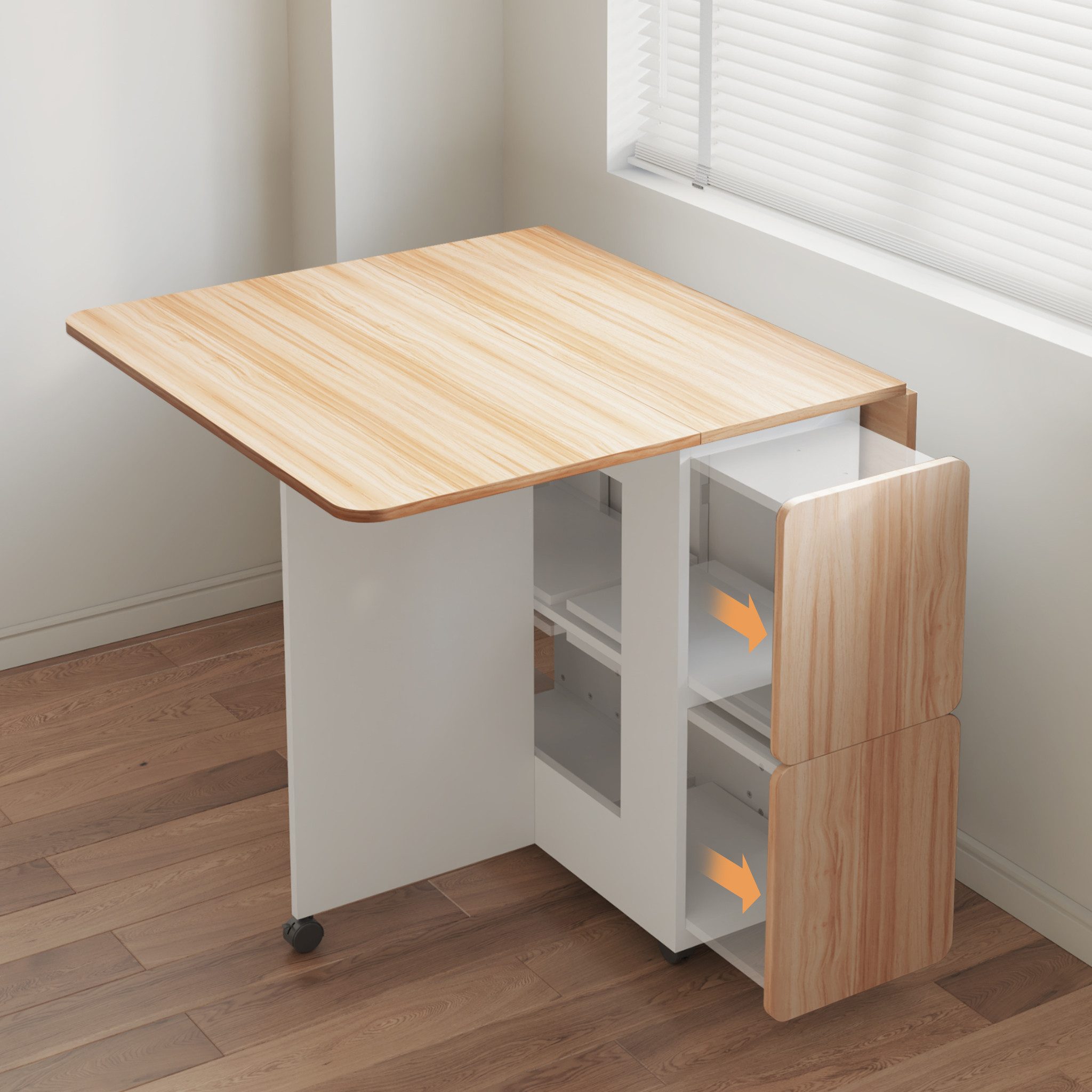 Mondeer Essgruppe Esstisch mit 4 Hockern, (120x80 cm), Platzsparend, 3-in-1-Funktion, Rollbar & Stabil – Bild 5 von 5