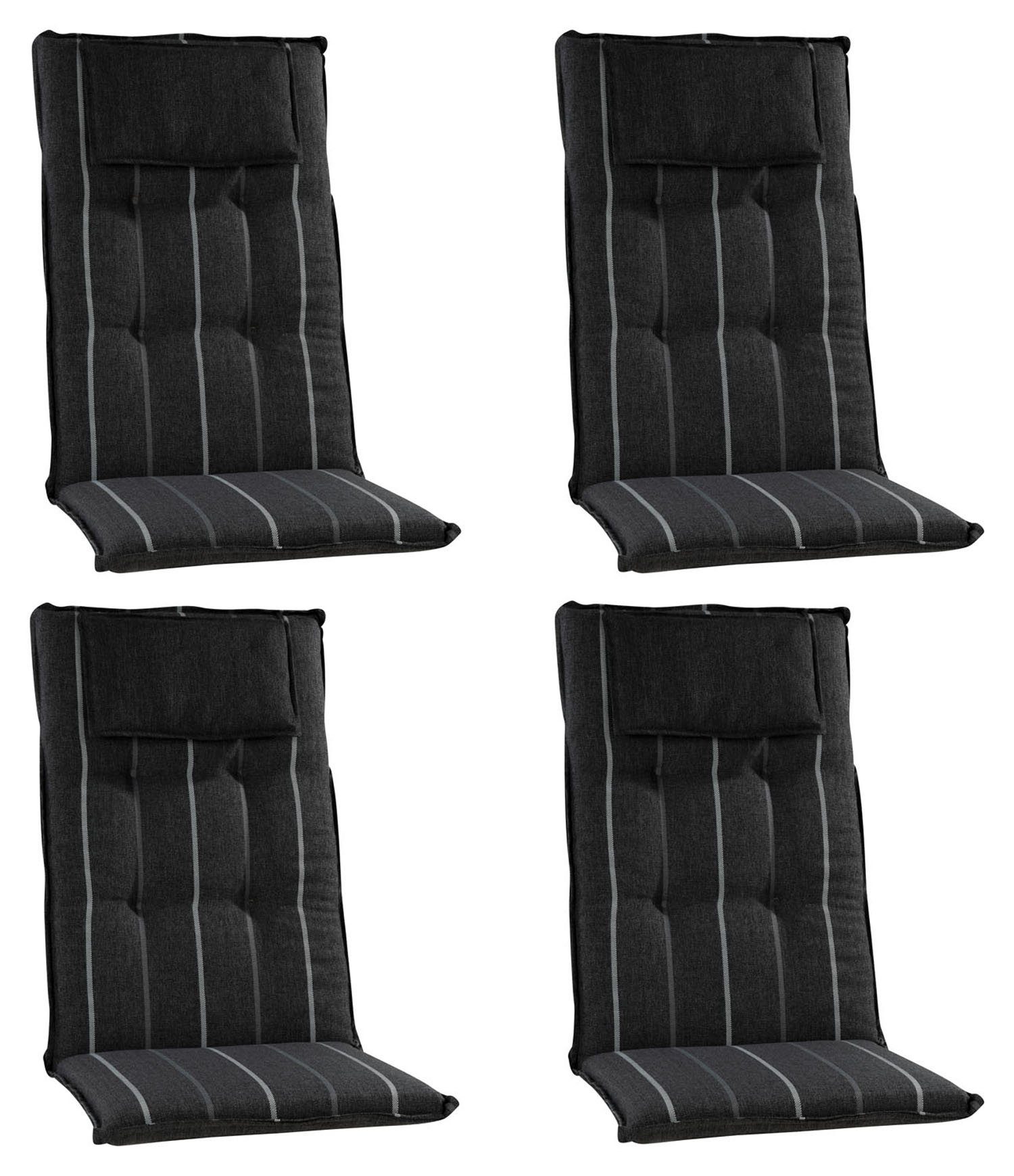 GO-DE Hochlehnerauflage OVENA, B 50 x L 120 cm, Schwarz, 4er Set, (Set, 4 St),  Gartenstuhlauflagen für Hochlehnstühle