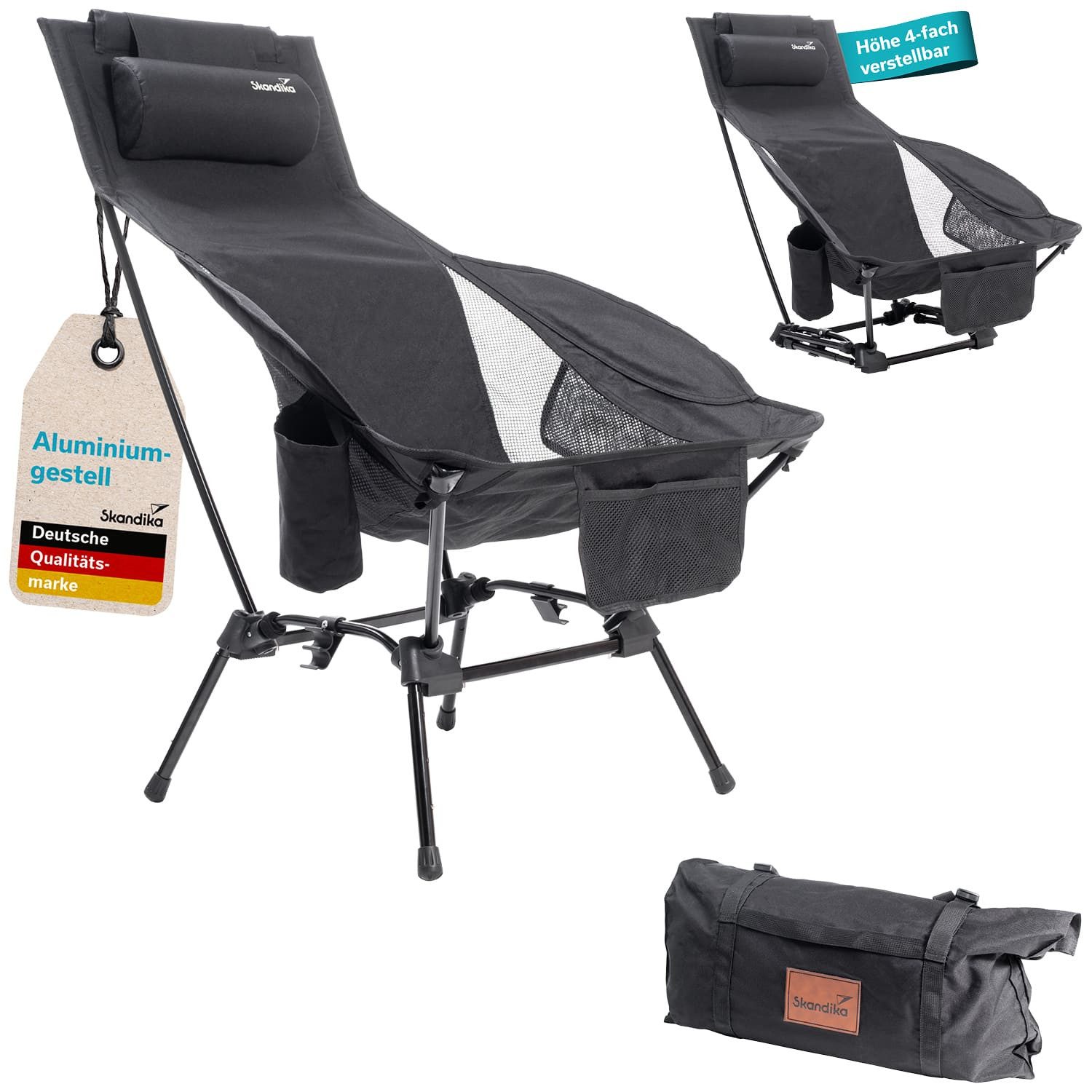 Skandika Campingstuhl Compact Flex, Gestell mit Bungee-Stecksystem, Anti-Rutsch-Füße (Tragetasche mit Reißverschluss, Tragegriff und Aufhängeschlaufe), bis 200 kg belastbar, klein, faltbar, kleines Packmaß